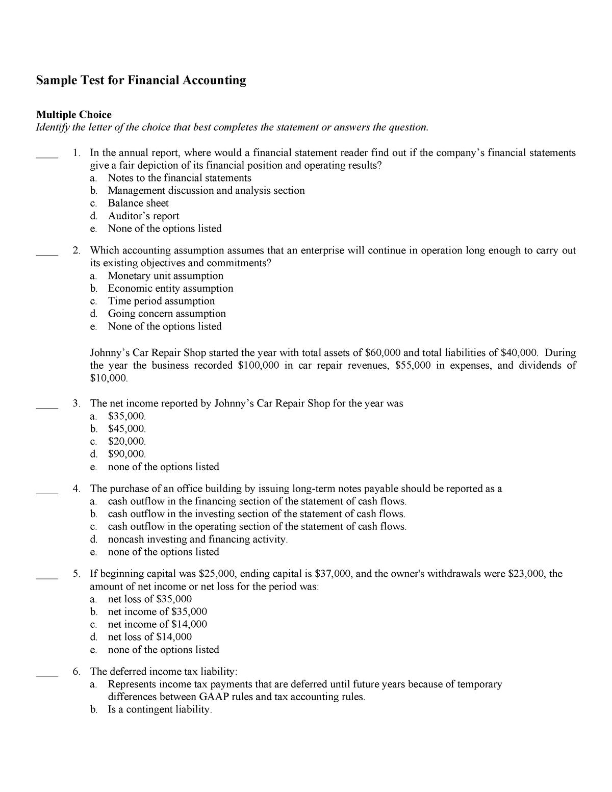 Financialquiz - Some Sample Quiz - Sample Test For Financial Accounting ...