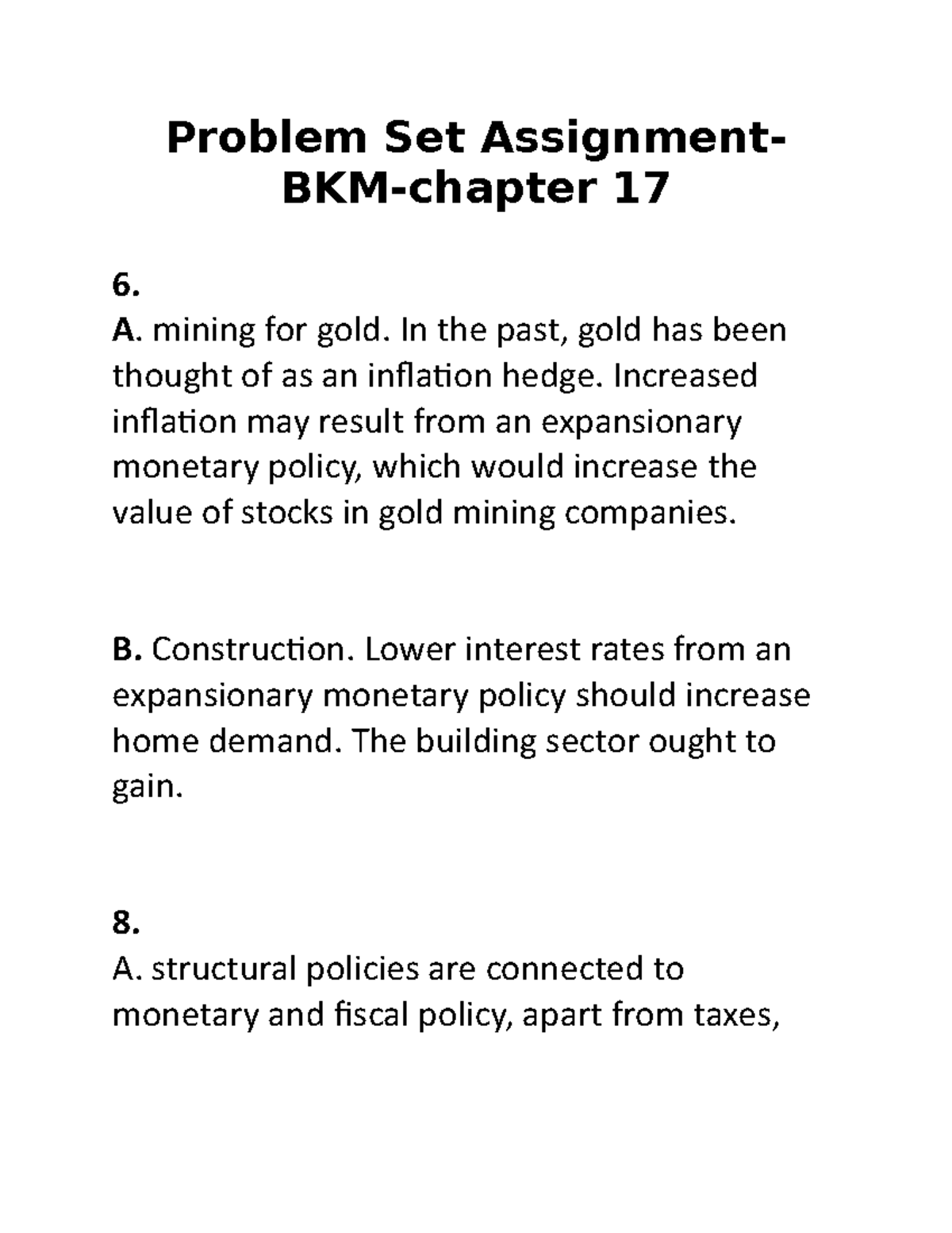 Problem Set Assignment-BKM-Chapter 17 - A. Mining For Gold. In The Past ...