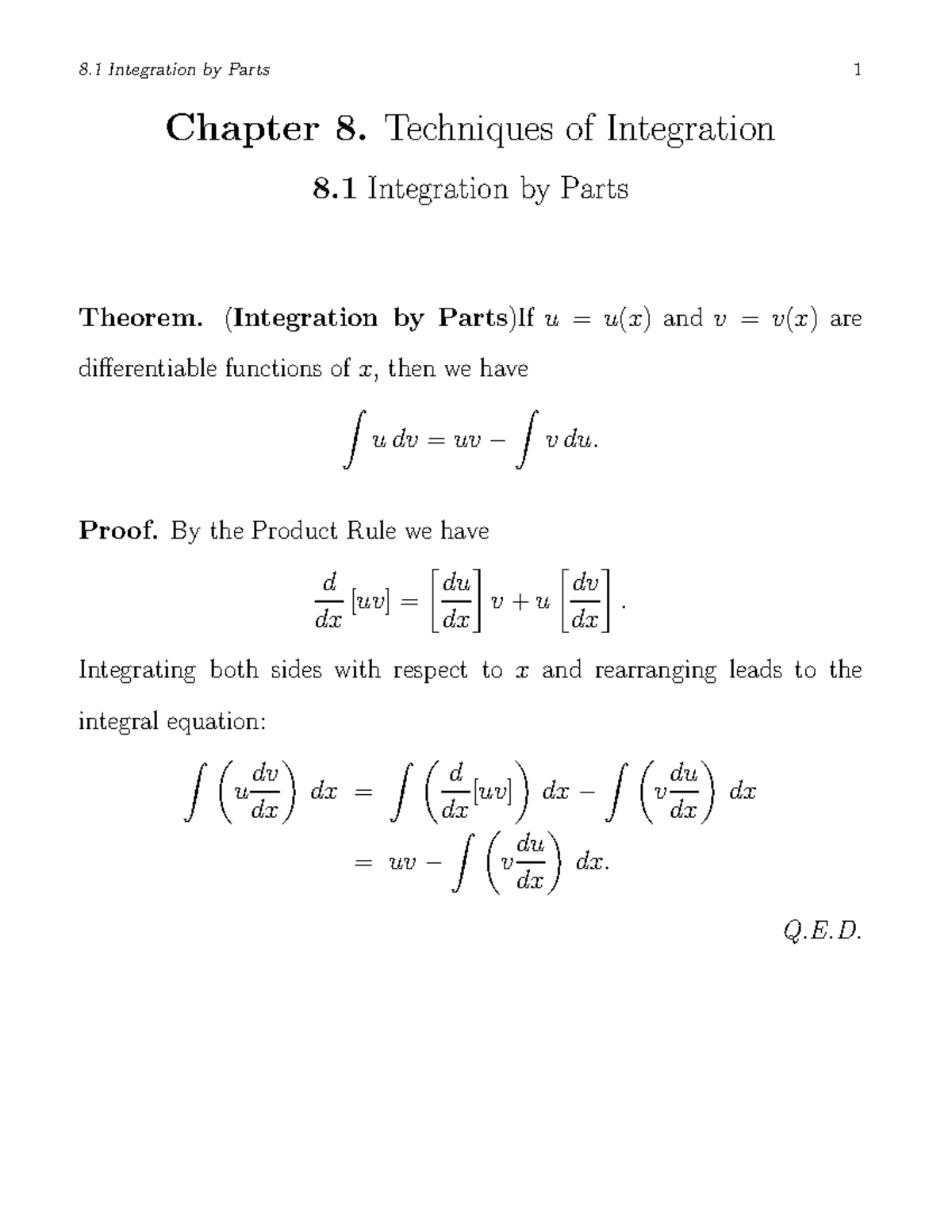 Integration by Parts - Techniques of Integration 8 Integration by Parts ...