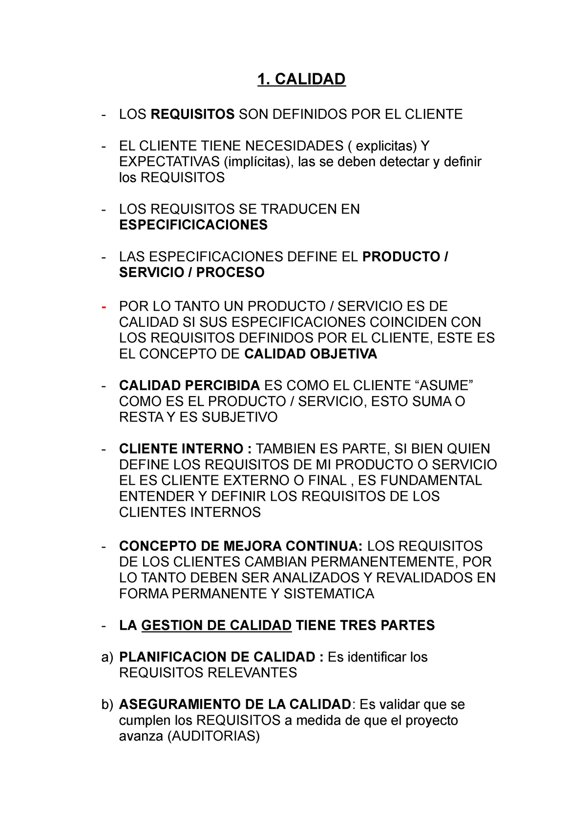 Gerenciamiento De Proyectos 1 Calidad Los Requisitos Son Definidos Por El Cliente El 7779