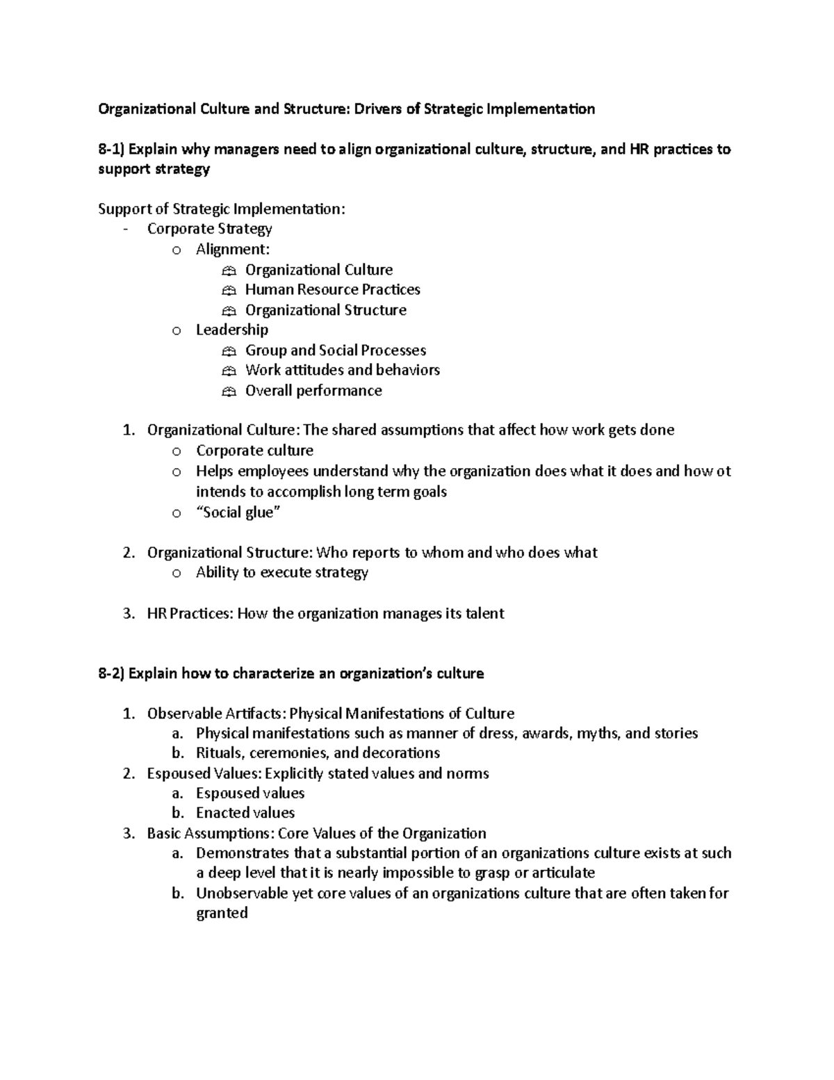 BUSN Chapter 8 Notes - Organizational Culture And Structure: Drivers Of ...