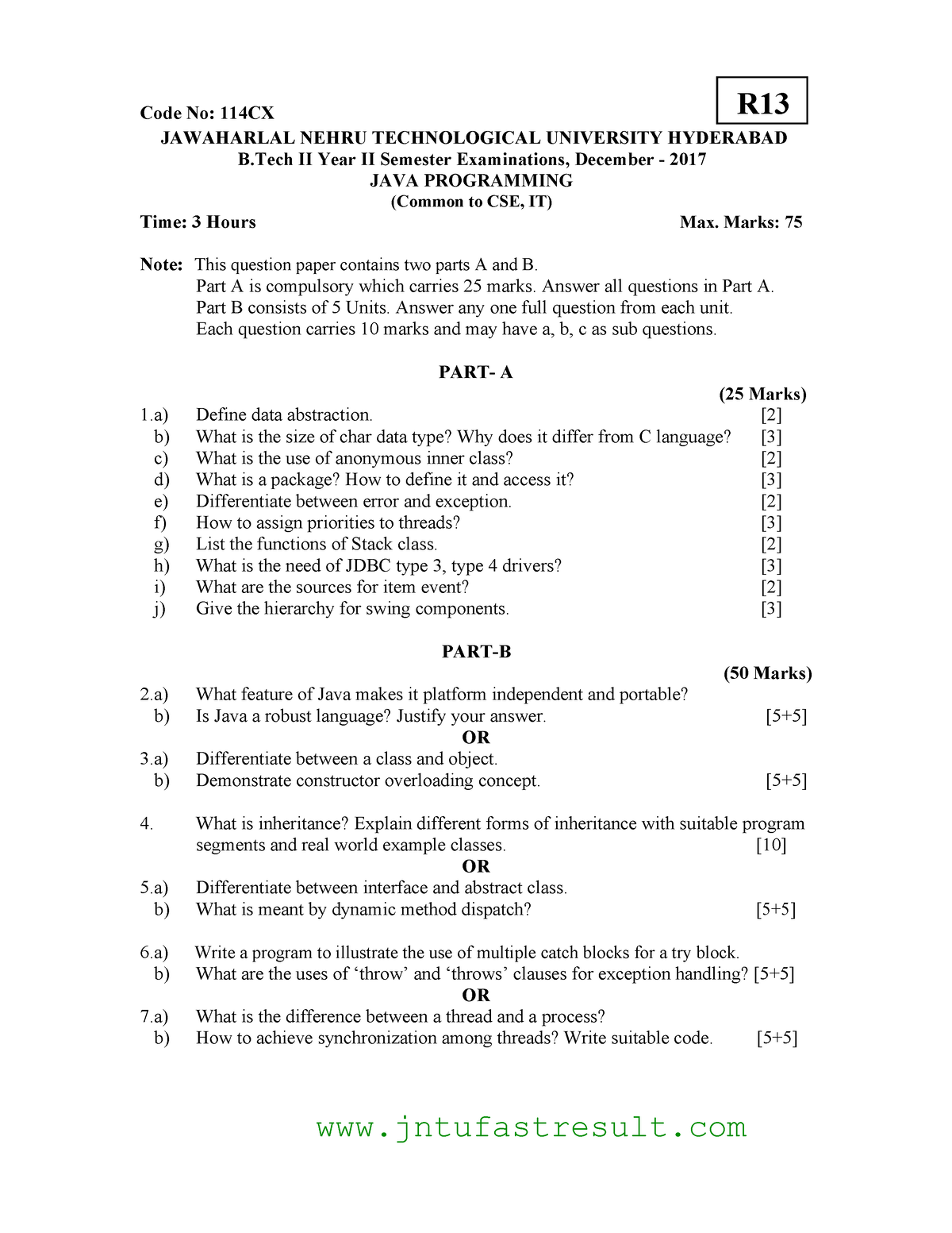 Java q5 java Code No 114CX R JAWAHARLAL NEHRU TECHNOLOGICAL