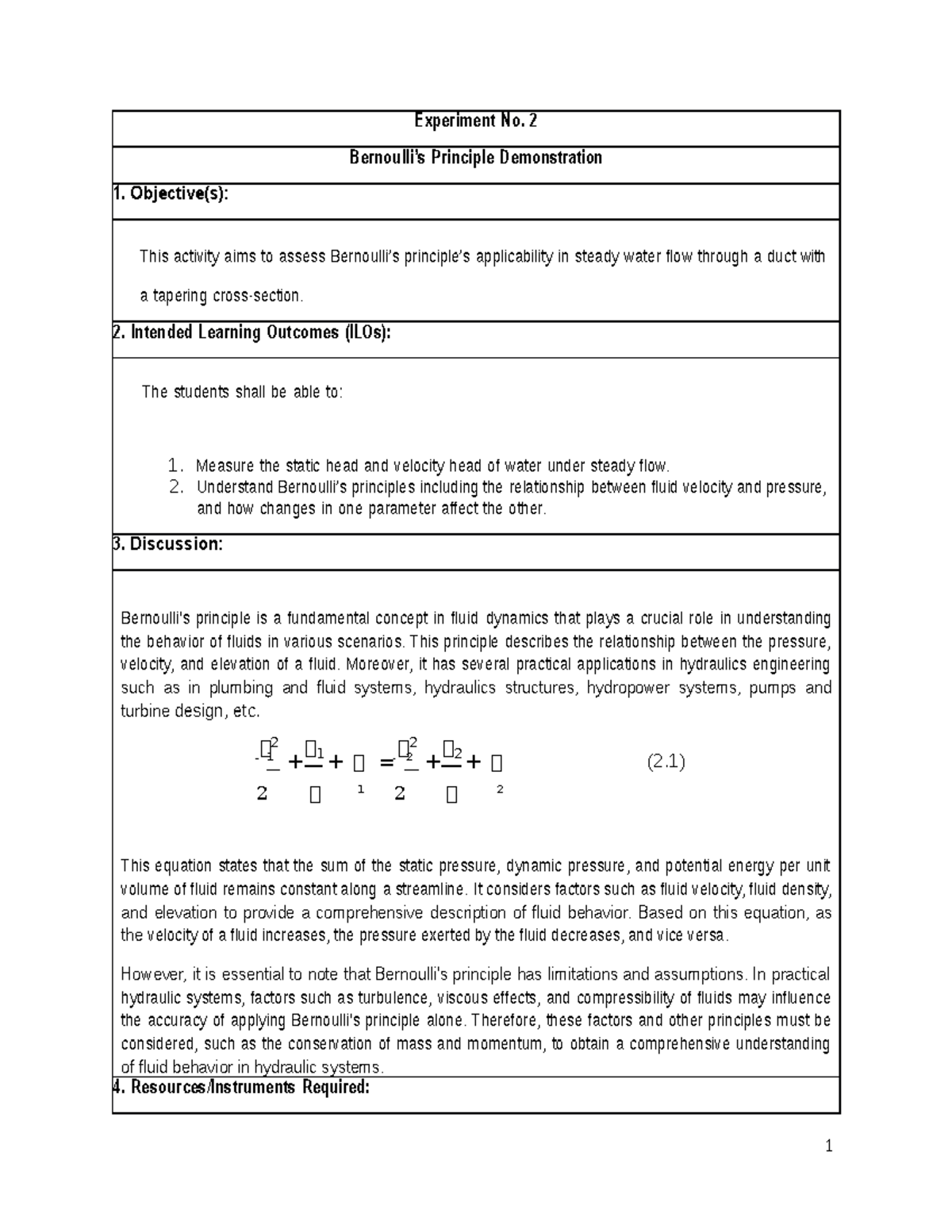 Opilac, MIguel Anjelo D - Experiment No. 2 Bernoulli’s Principle ...