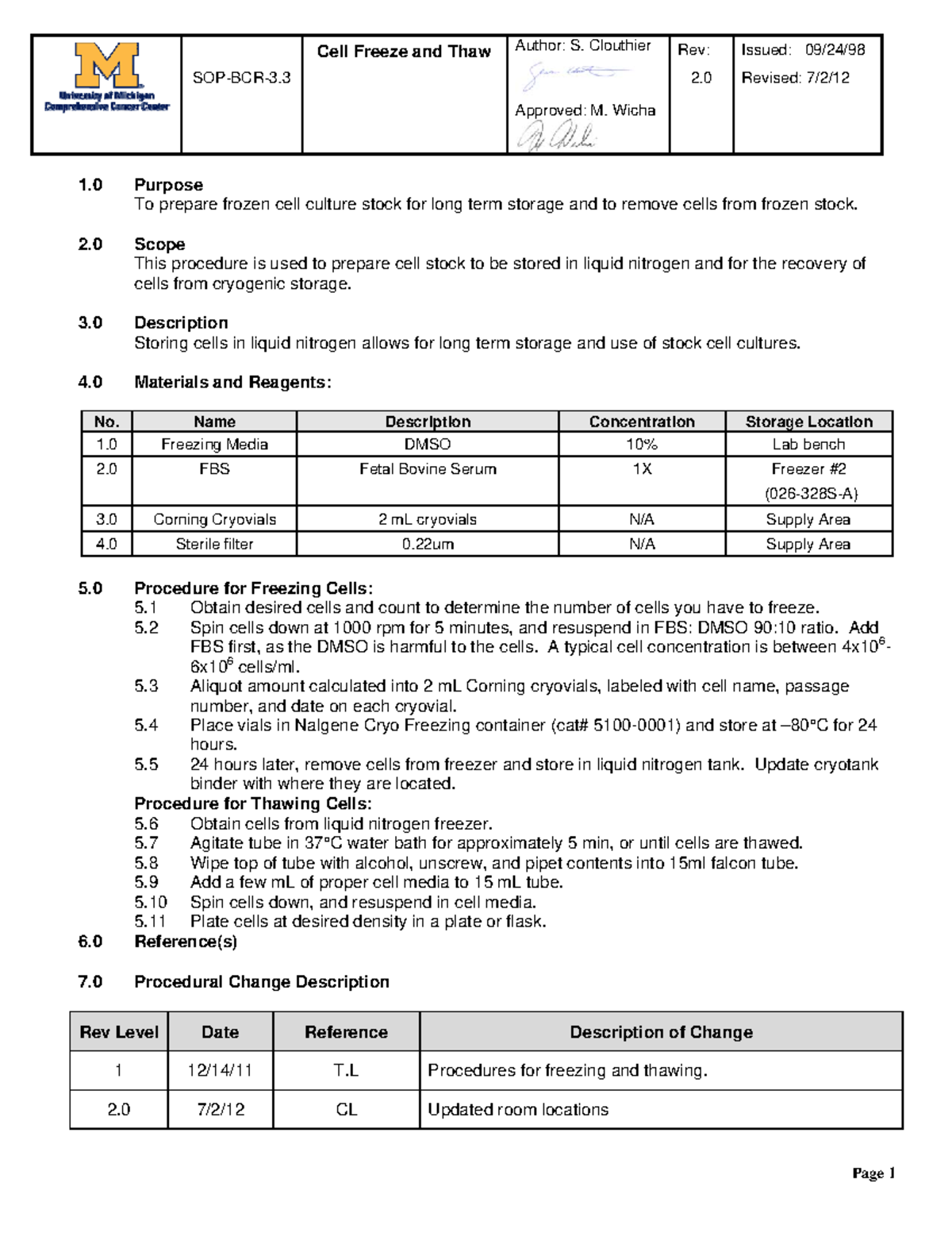 SOP 3.3- Cell Freeze and Thaw - SOP-BCR-3. Cell Freeze and Thaw Author ...