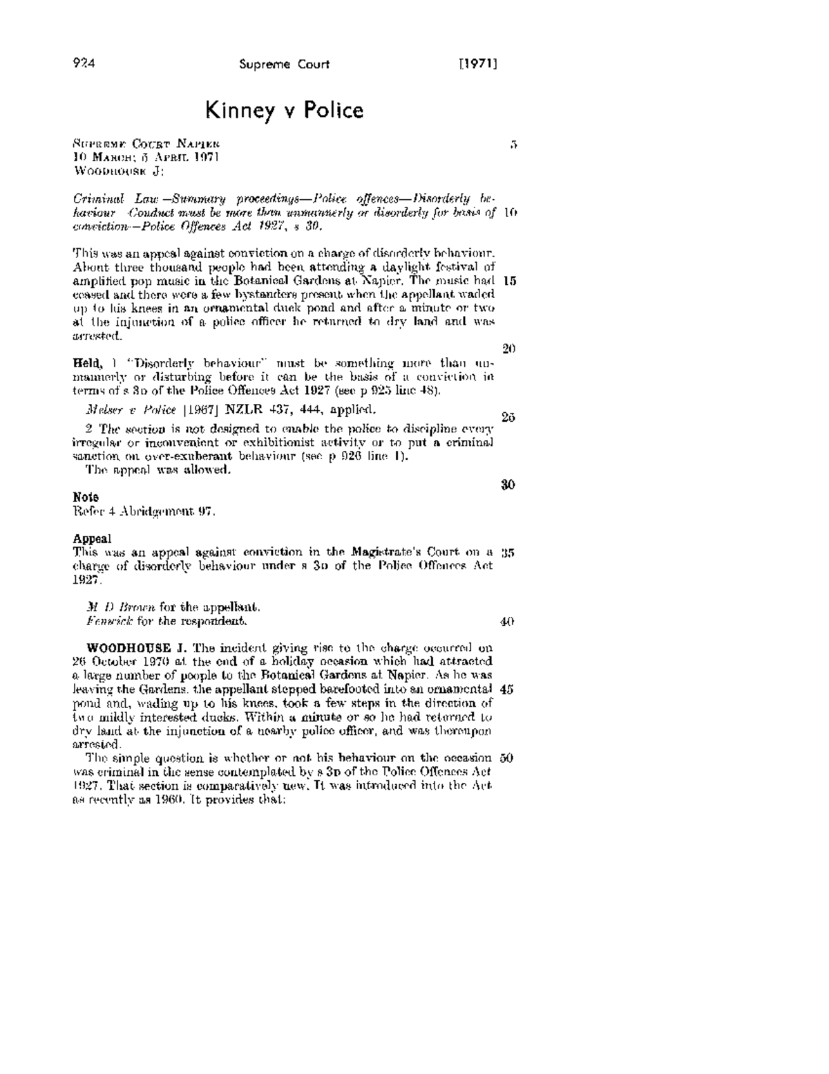 Kinney v Police Case Legal System Legal Method and Institutions