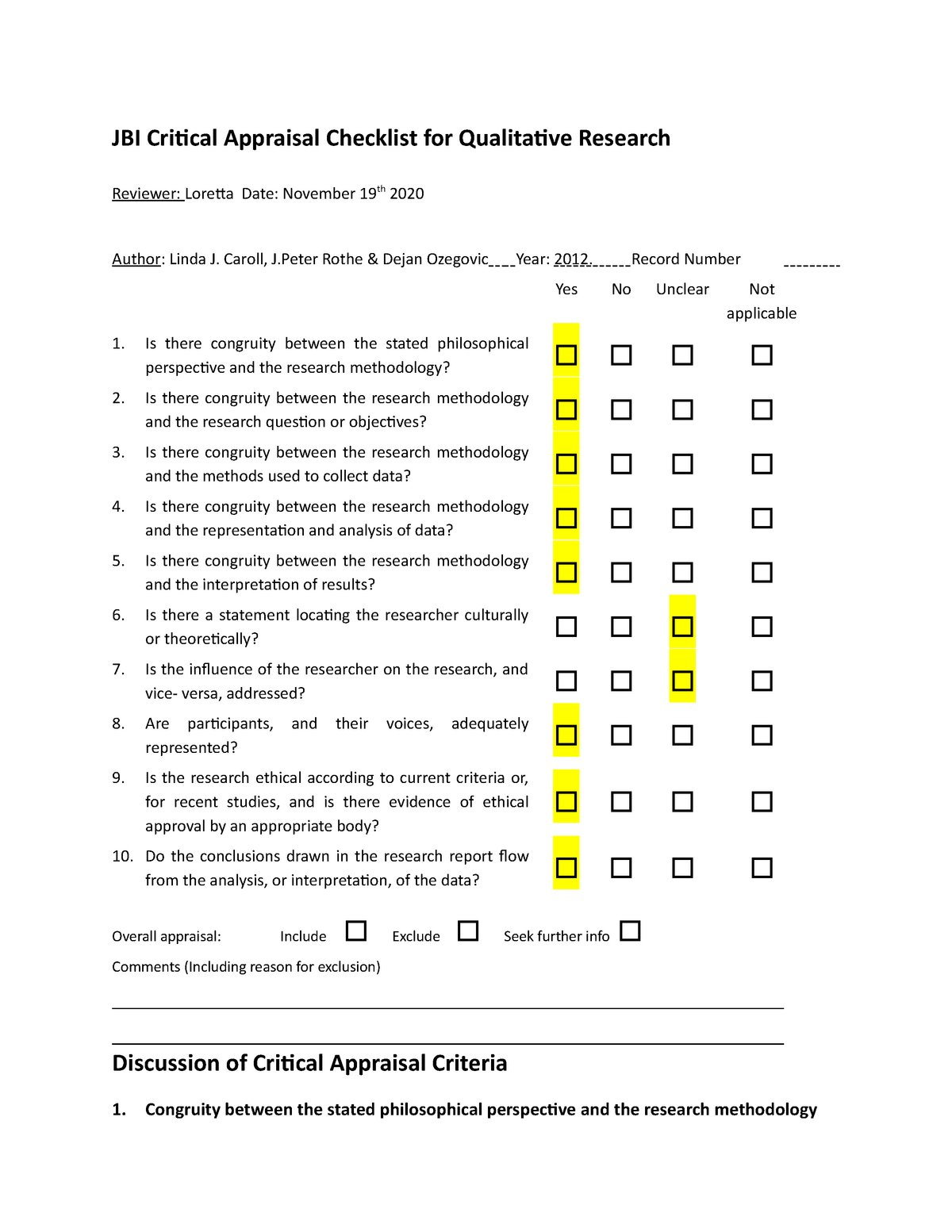 jbi critical appraisal checklist for qualitative research 2020