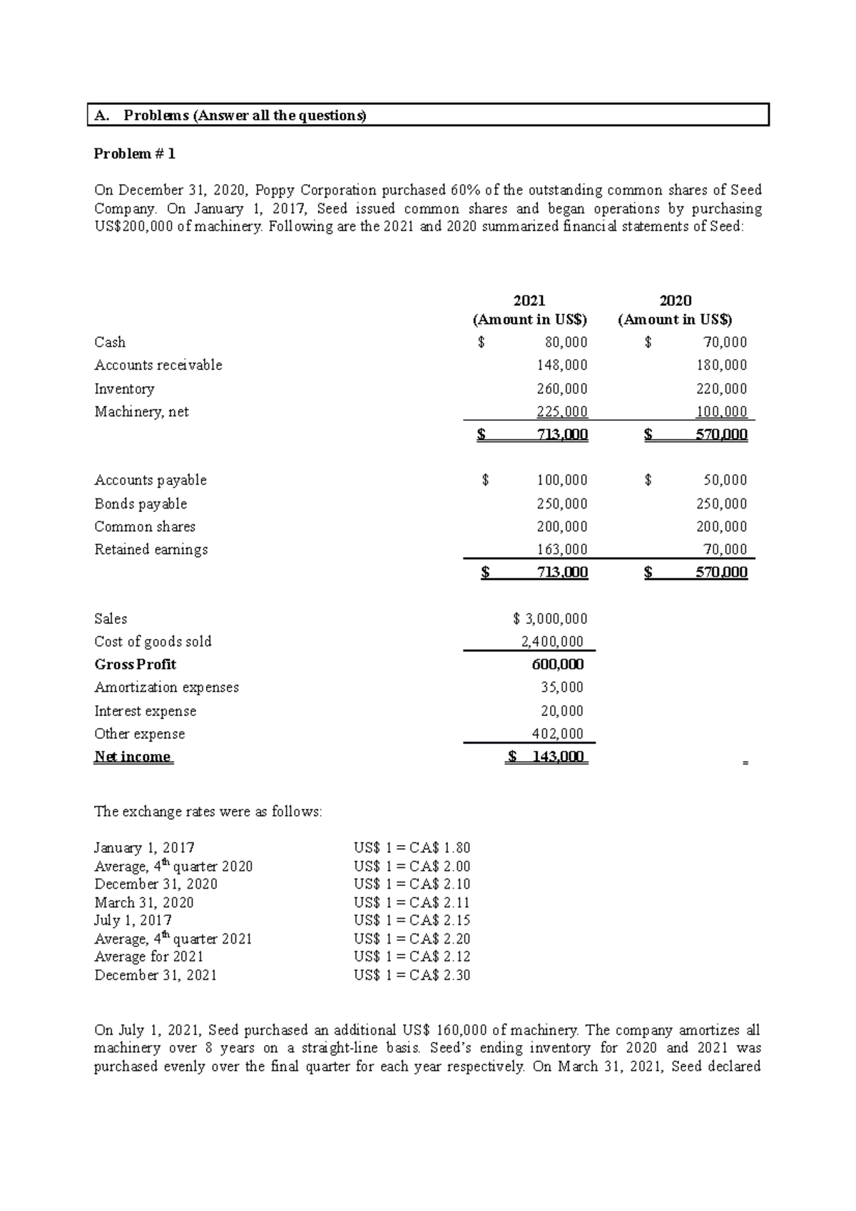Advanced Accounting Test 2 Problem Questions ACCT 4400