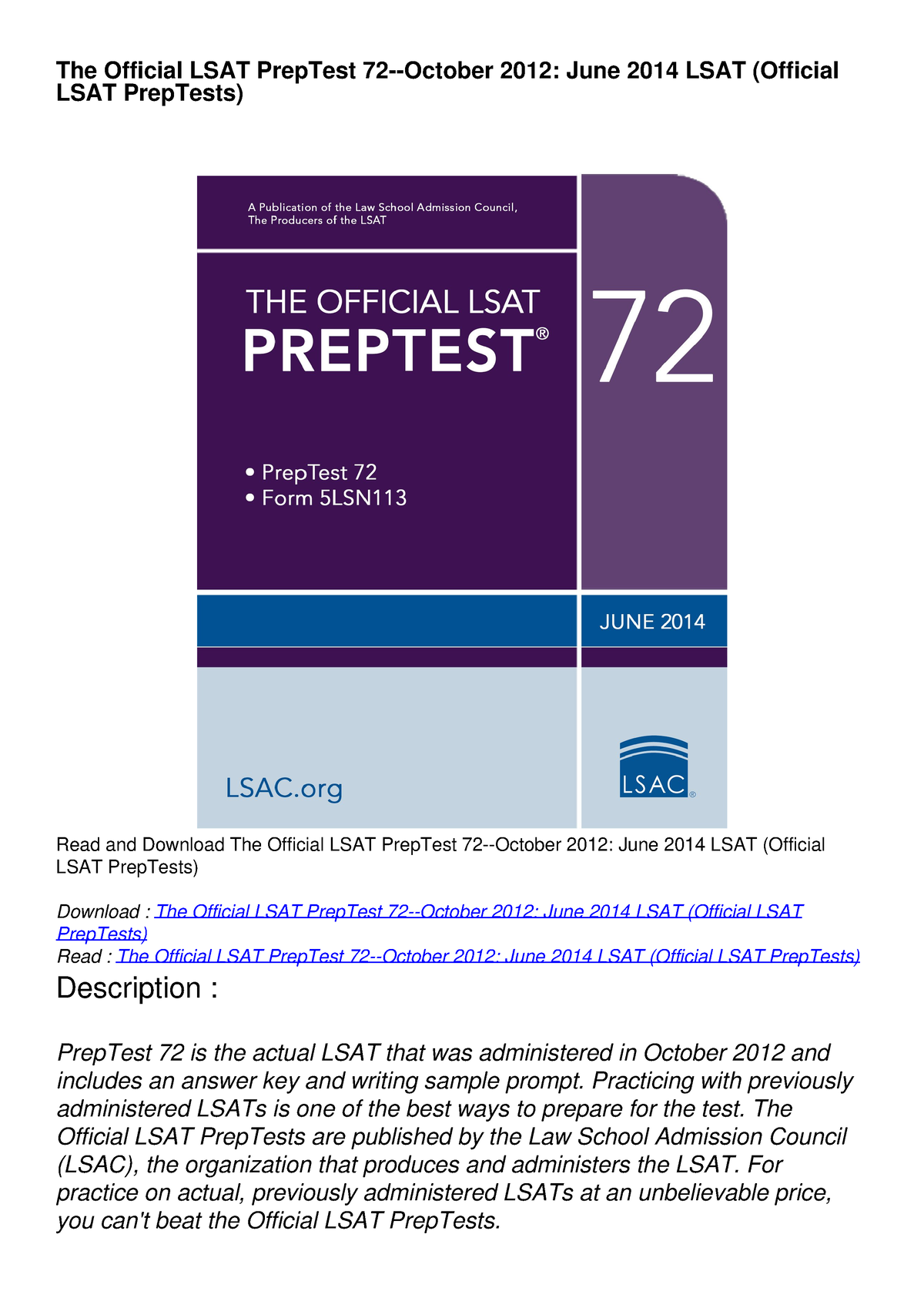 [READ ] The Official LSAT PrepTest 73 (Official LSAT PrepTests ...