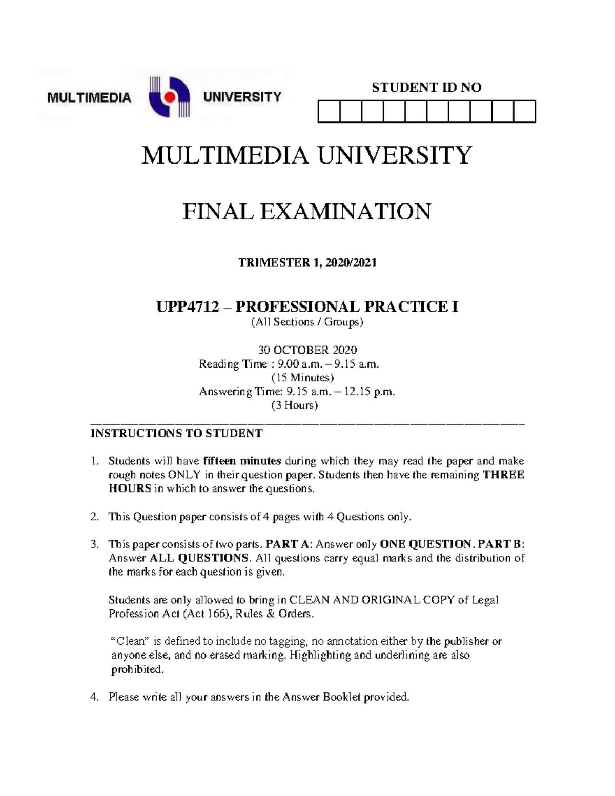UPP4612 2020/2021 MULTIMEDIA UNIVERSITY FINAL EXAMINATION TRIMESTER 1, 2020/ UPP4712 Studocu
