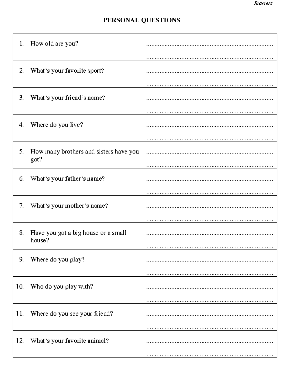 Personal Questions - avdf - Starters PERSONAL QUESTIONS How old are you ...