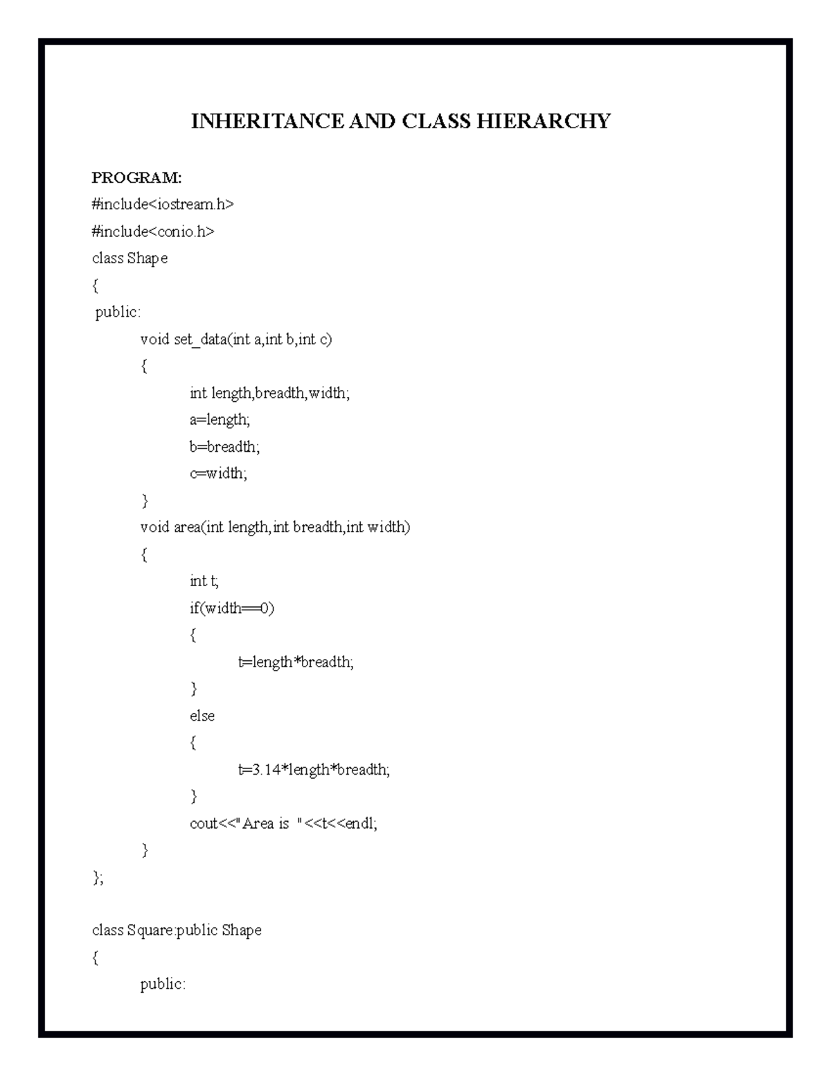 C++ programs - C++ programing lab - INHERITANCE AND CLASS HIERARCHY ...