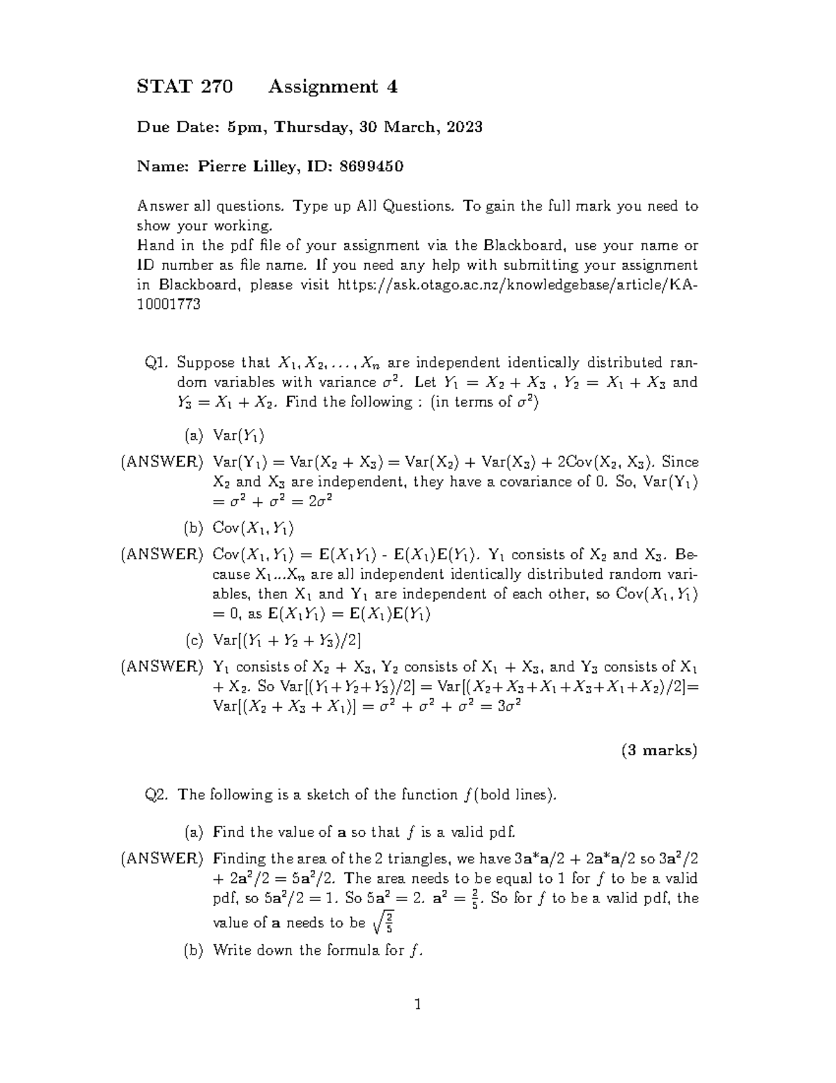 STAT 270 Assignment 4 - Questions and Solutions - Studocu