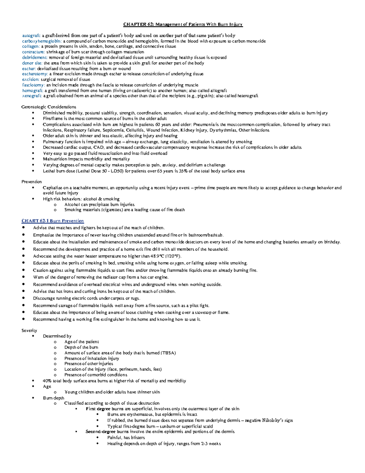 Burn Injury - notes - CHAPTER 62: Management of Patients With Burn ...