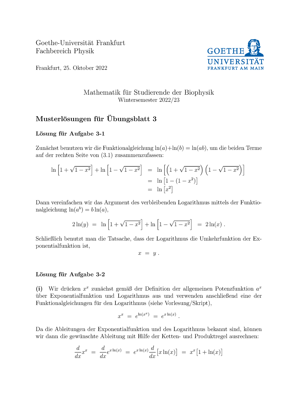 Musterlösungen 3 Lösung Goethe Universit ̈ At Frankfurt Fachbereich Physik Frankfurt 25