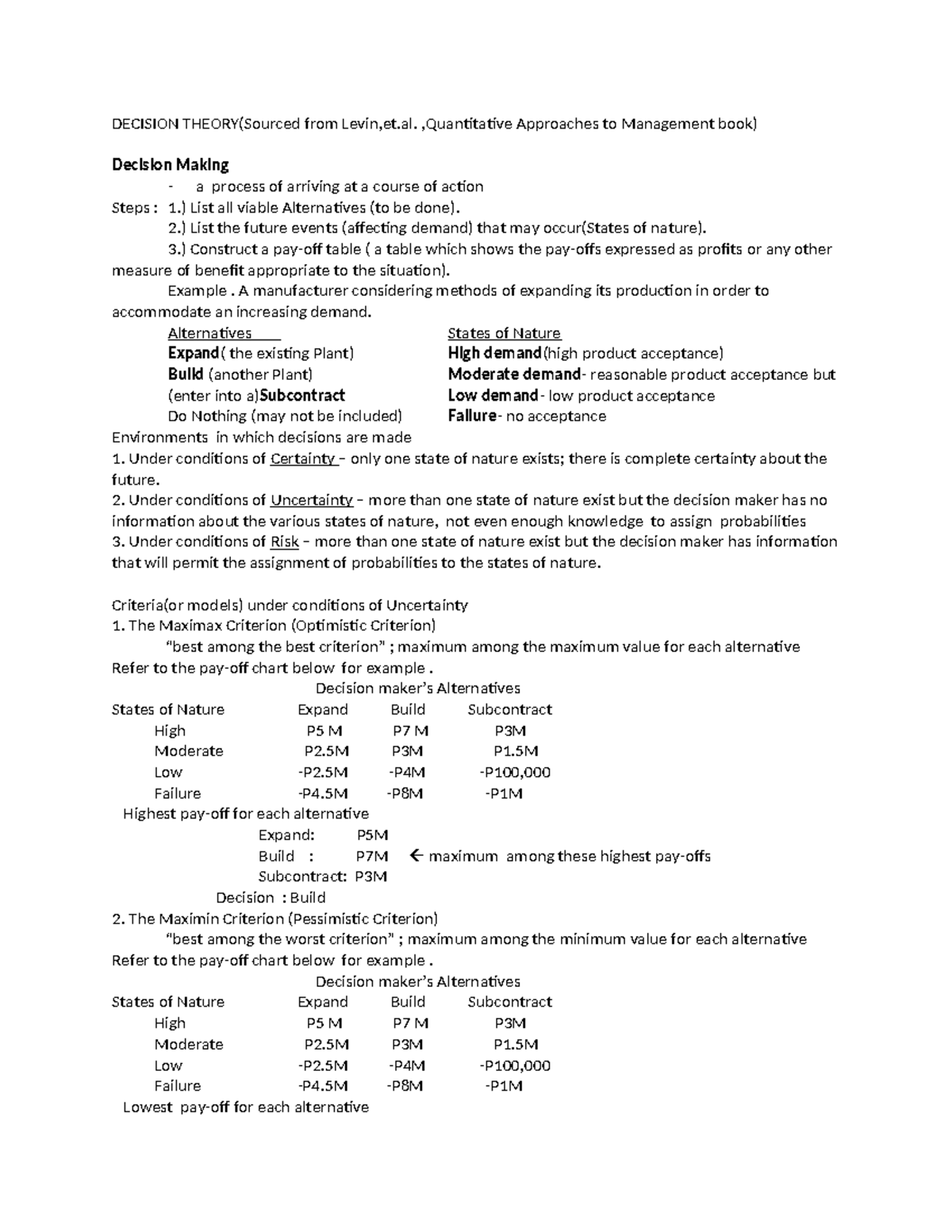 Decision- Theory-intro - DECISION THEORY(Sourced from Levin,et ...