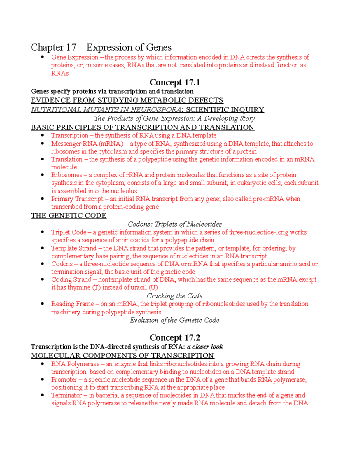 17. Expression Of Genes - Chapter 17 – Expression Of Genes Gene ...