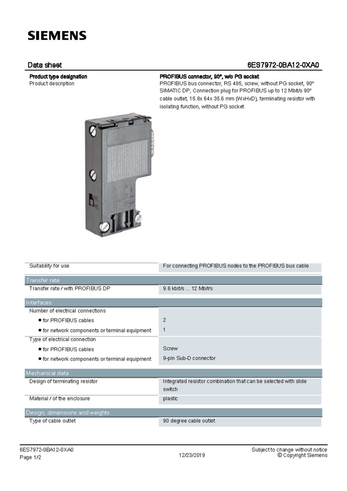 6ES79720 BA120XA0 datasheet en - Data sheet 6 ES 7972 - 0 BA 12 - 0 XA ...