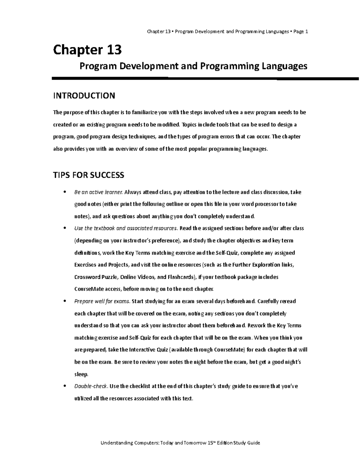Chapter 13 Theory Exercise - Chapter 13 Program Development and ...