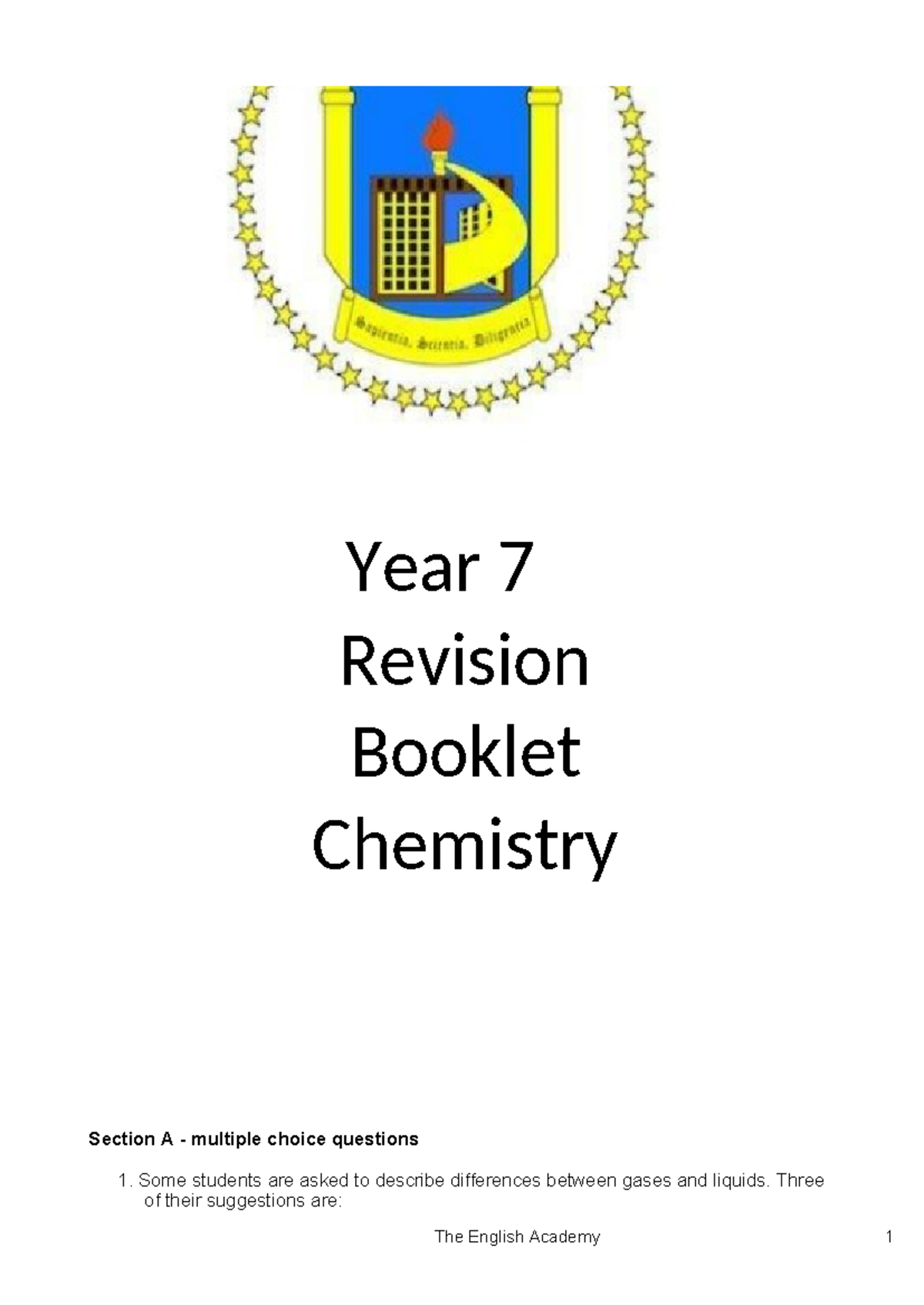 Y7 EOYE revision booklet 2023-2024 - Year 7 Revision Booklet Chemistry ...