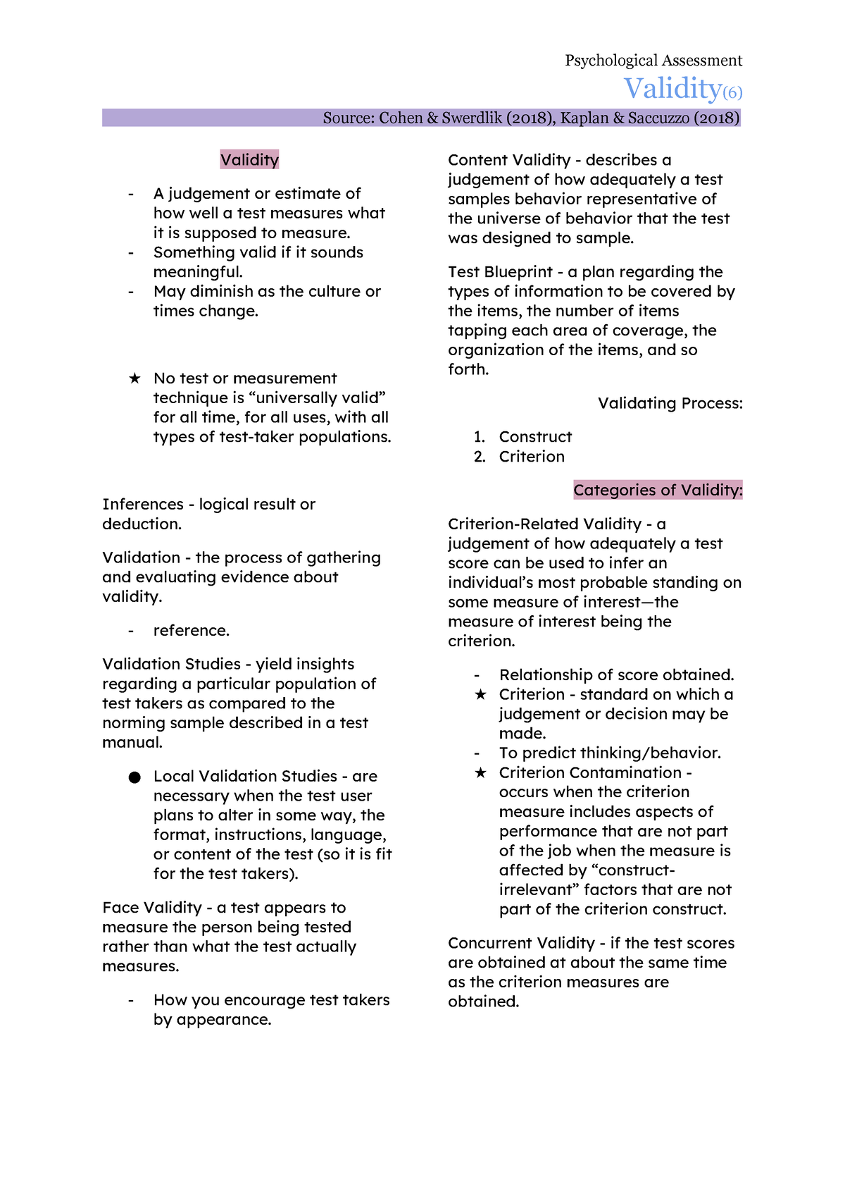 Validity Psych Assessment Psychological Assessment Validity Source Cohen Swerdlik