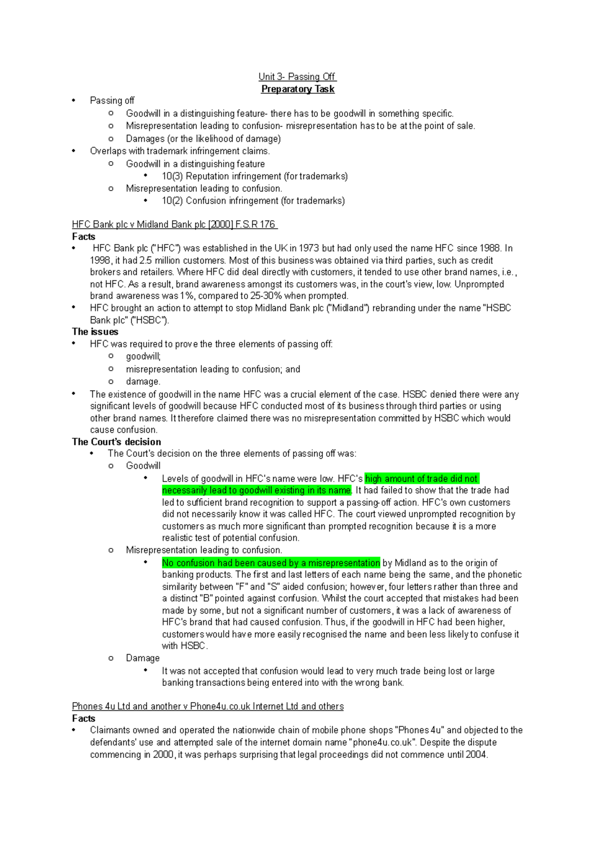 Unit 3- Passing Off - Tutorial - Unit 3- Passing Off Preparatory Task ...