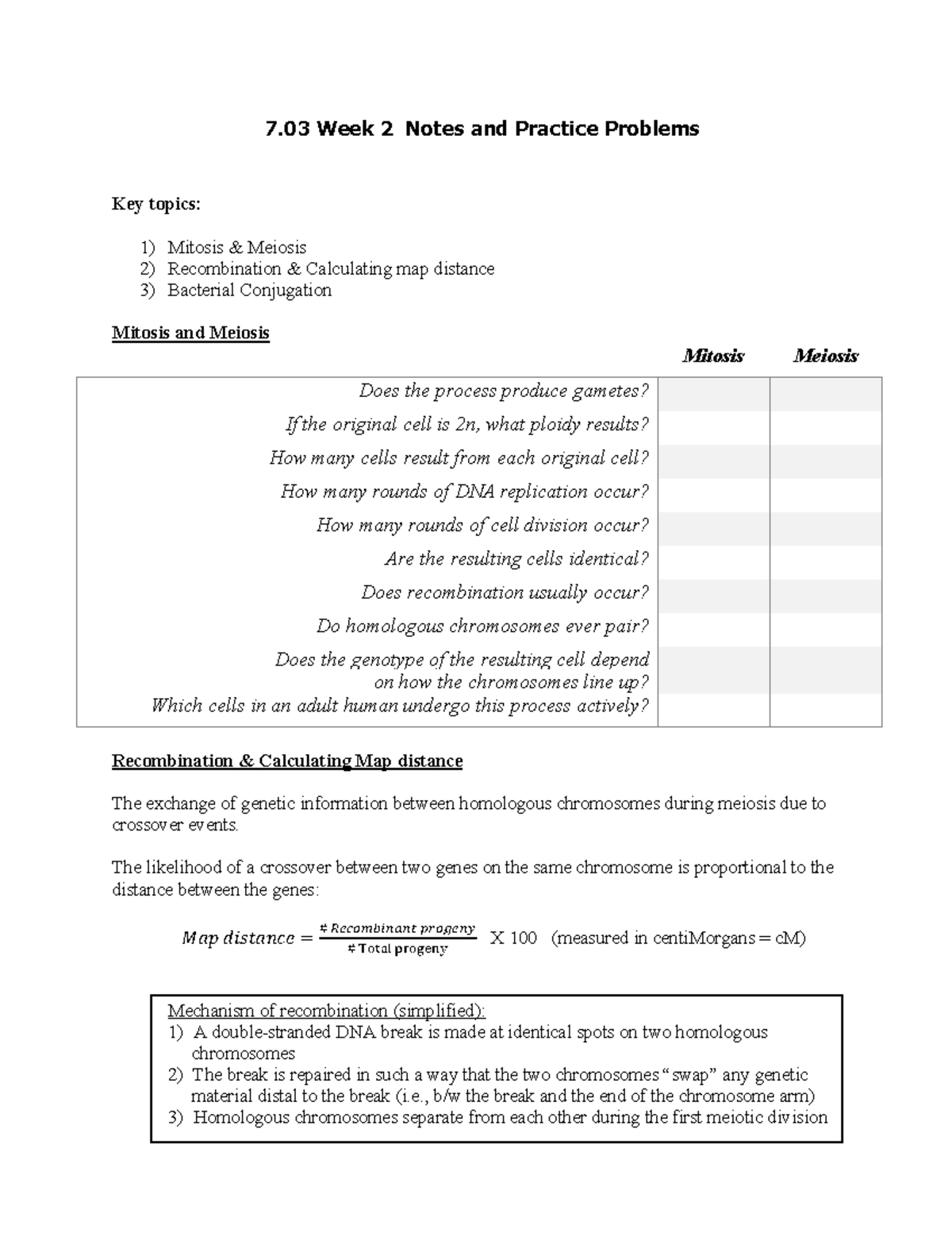 7.03 Week 2 Notes and Practice Problems - 7 Fall 2018, Recitation 2 ...