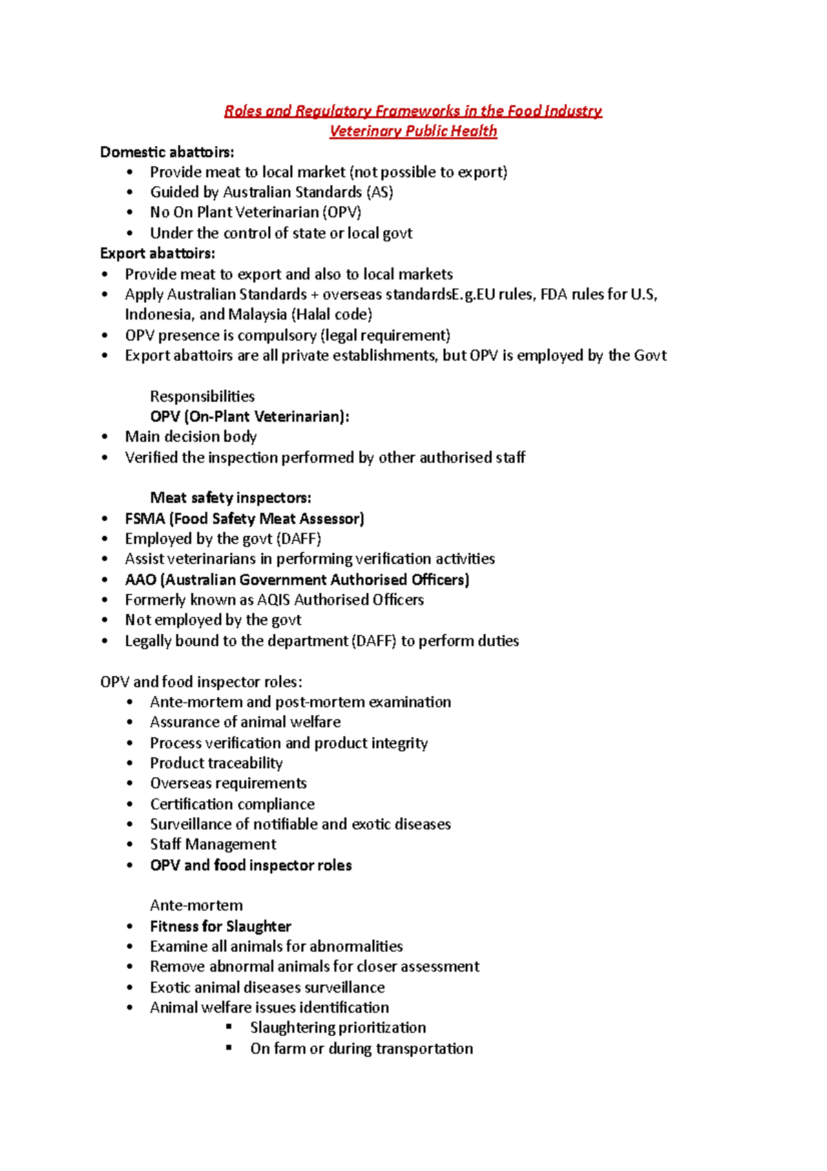 Roles and Regulatory Frameworks in the Food Industry - g rules, FDA ...