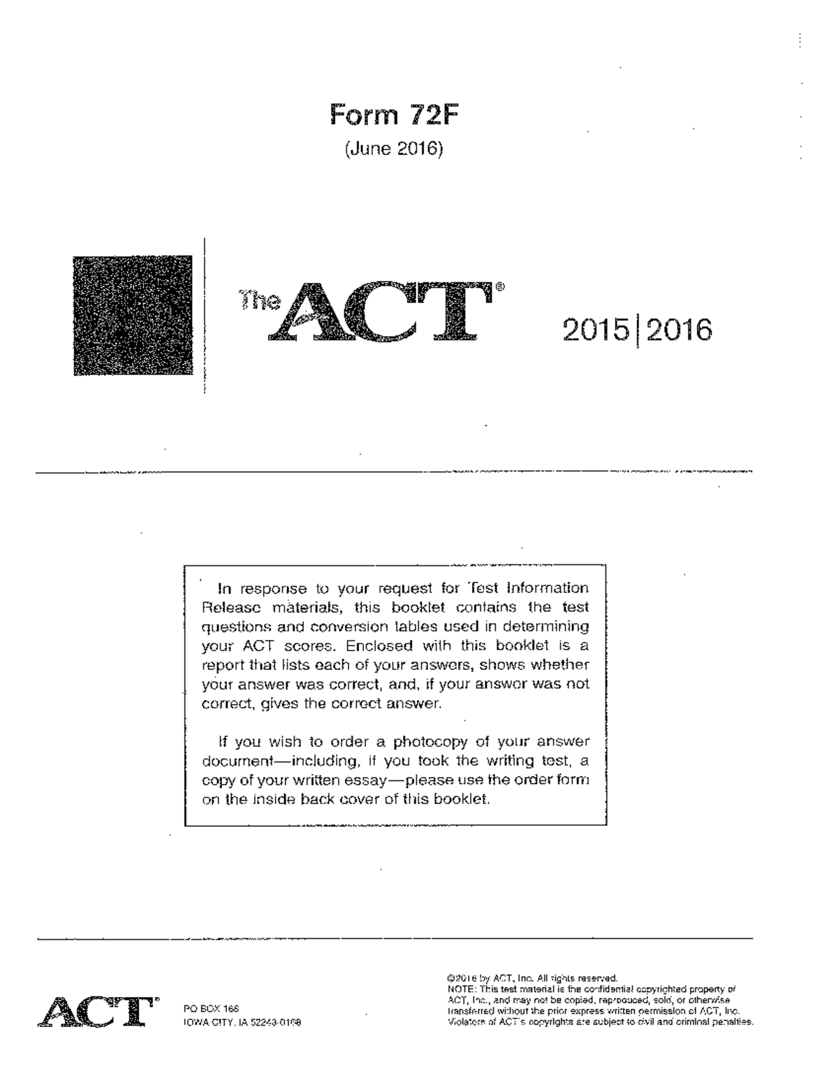 ACT June 2016 Form 72F - hgvhkh - Studocu
