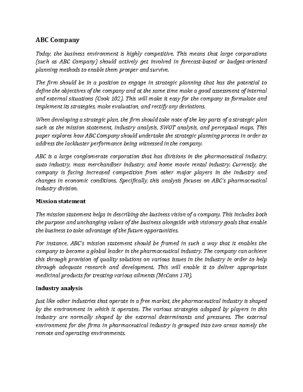 ABC Company Strategy - Practice Material - ABC Company Today, the ...