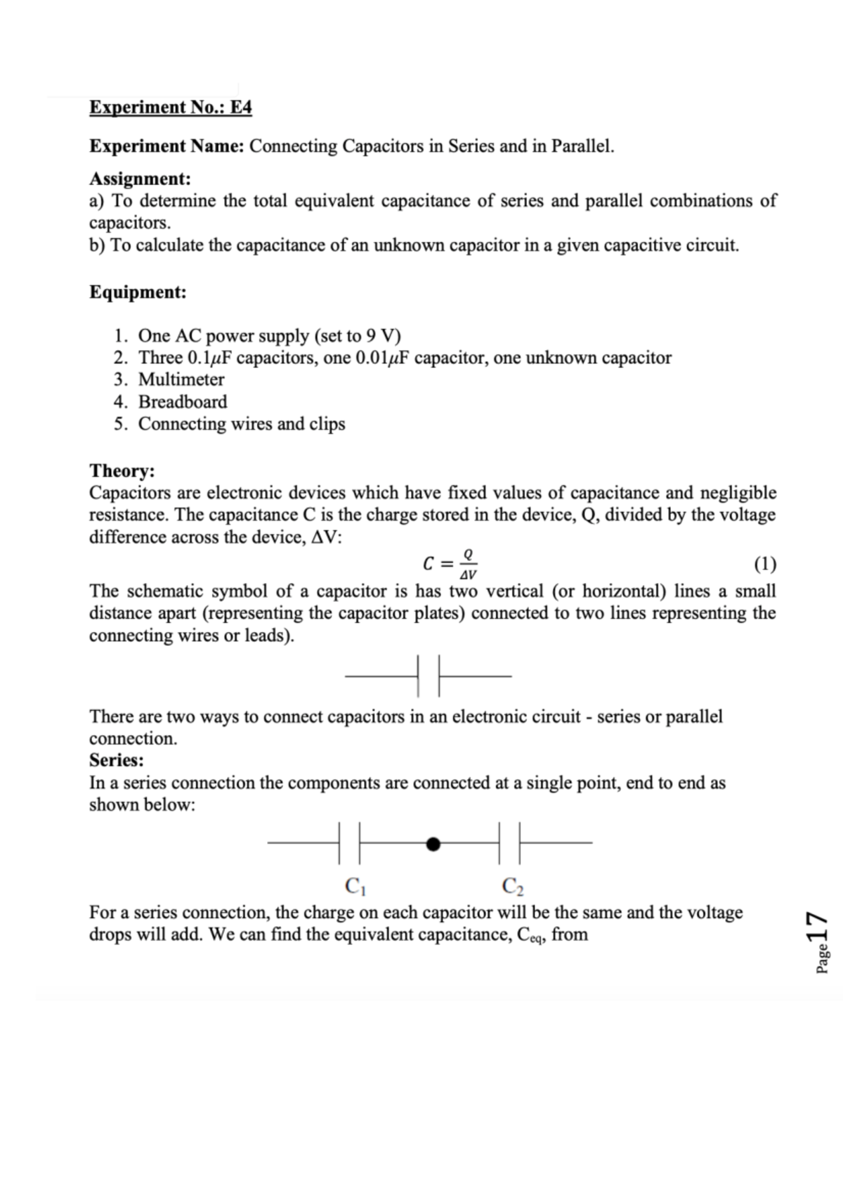 Experiment 4 - Lab Report - Result: The Capacitance Of The Unknown ...