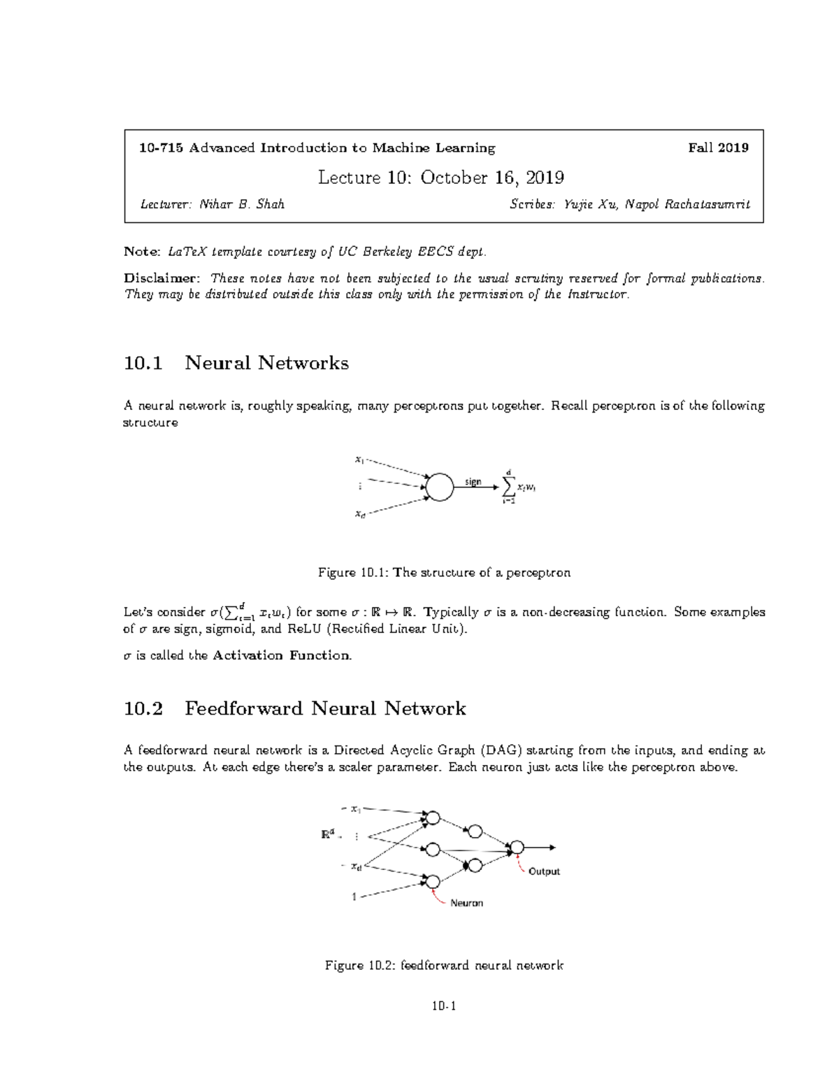 10-16 - good notes - 10-715 Advanced Introduction to Machine Learning ...