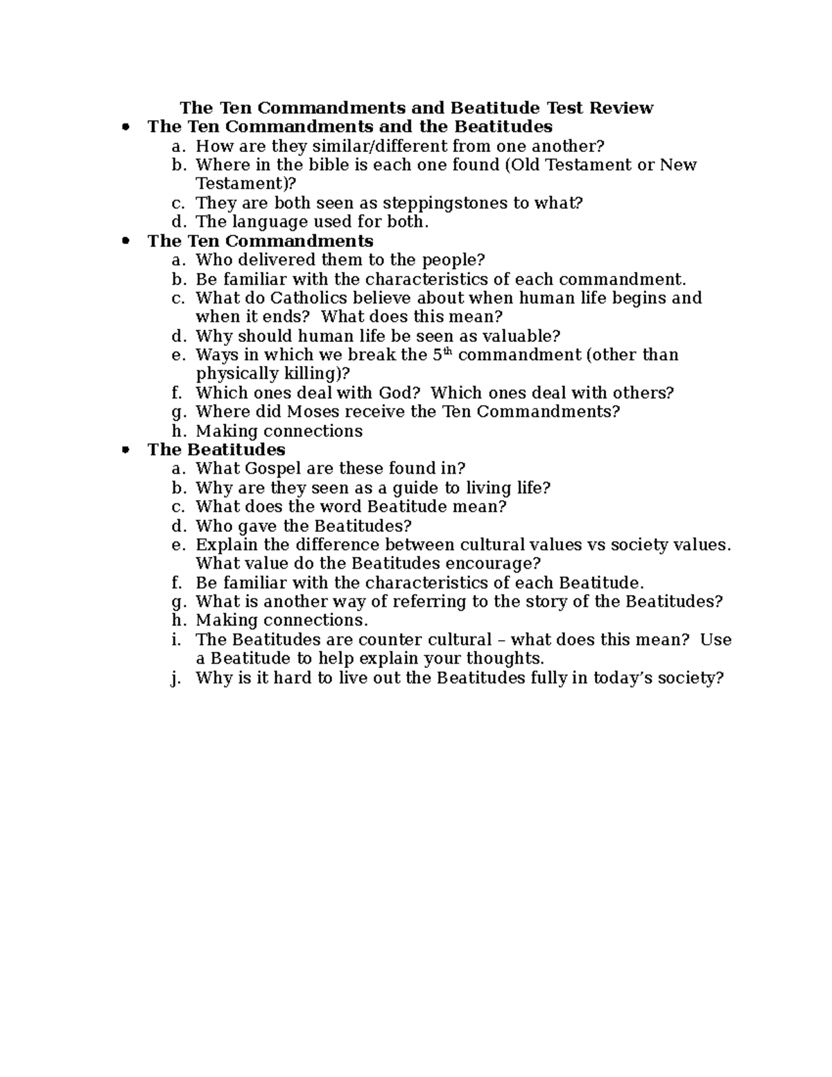 The Ten Commandments and Beatitude Test Review - How are they similar ...