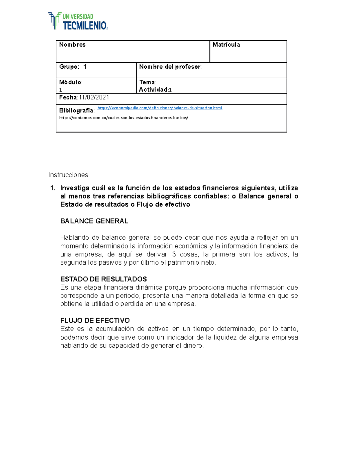 Act1 administración financiera - Nombres Matrícula Grupo: 1 Nombre del ...
