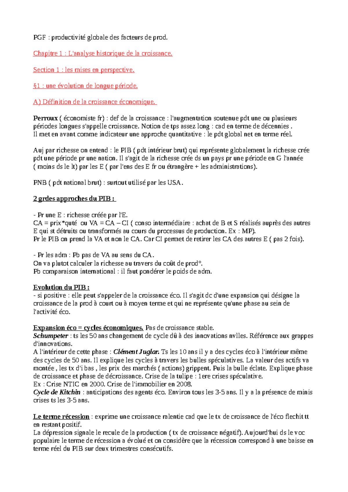Eco de la croissance - PGF : productivité globale des facteurs de prod ...