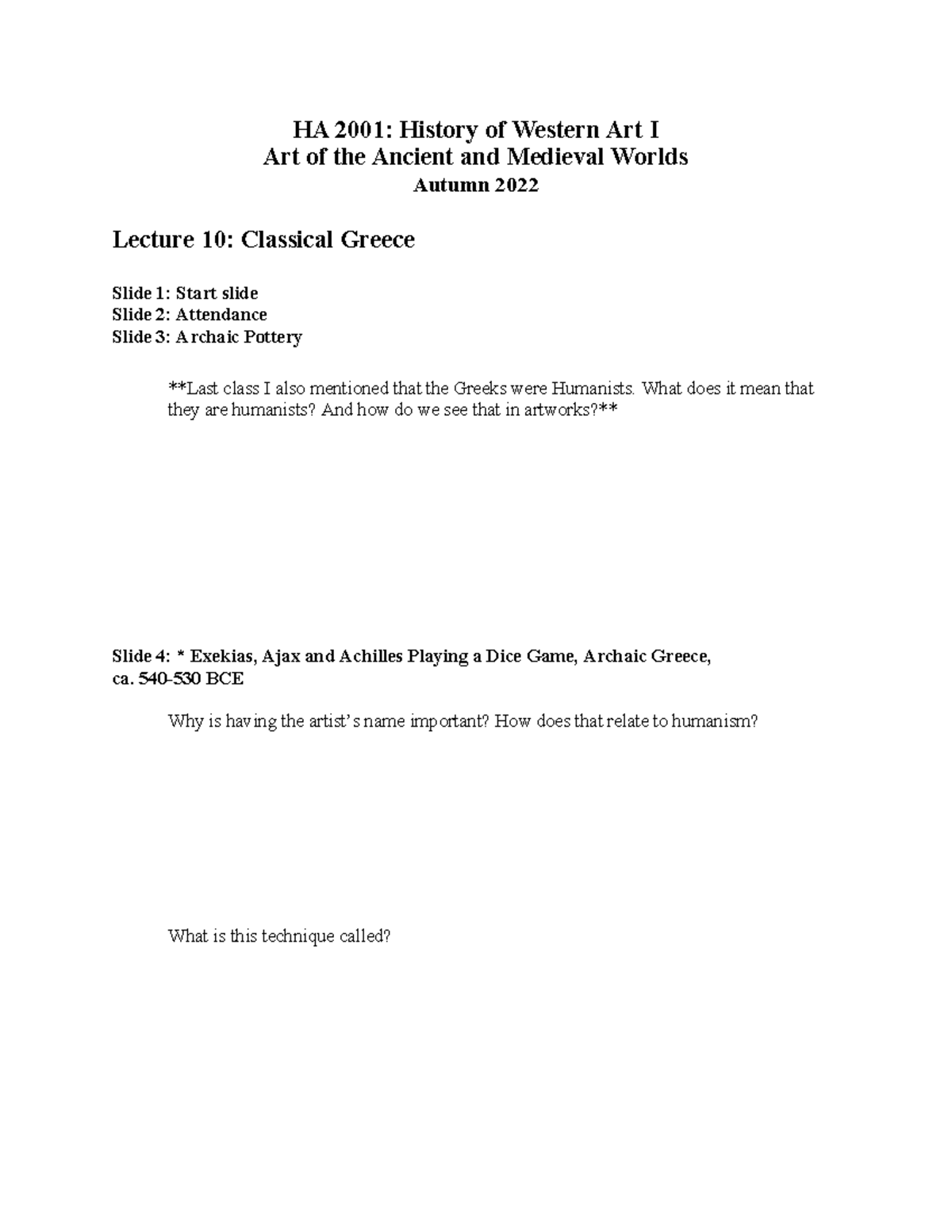 Lecture 11- Classical Greece - HA 2001: History of Western Art I Art of ...