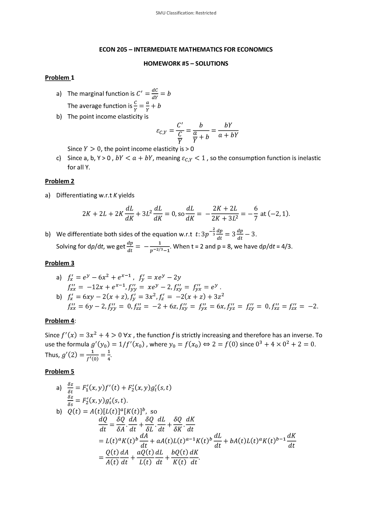 Homework 5 solutions - SMU Classification: Restricted ECON 205 ...