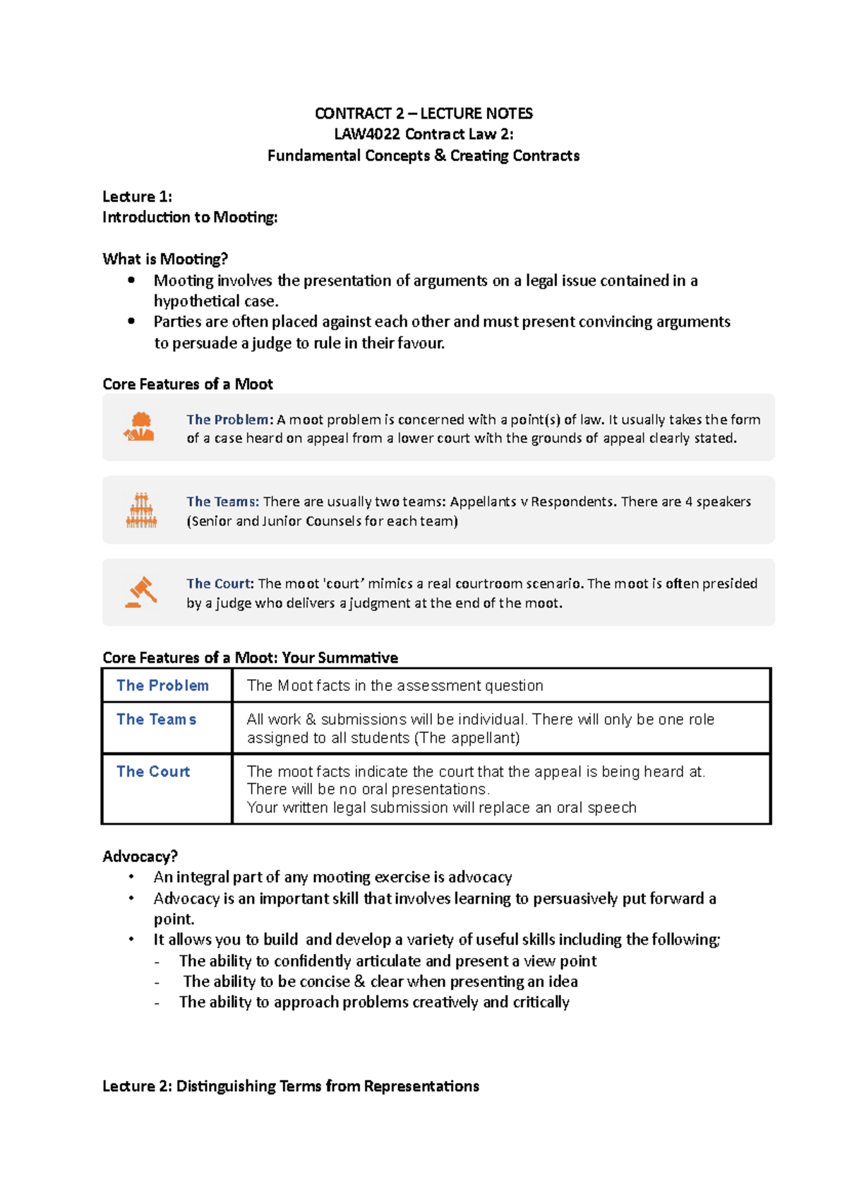 Contract 2 – Lecture Notes - CONTRACT 2 – LECTURE NOTES LAW4022 ...