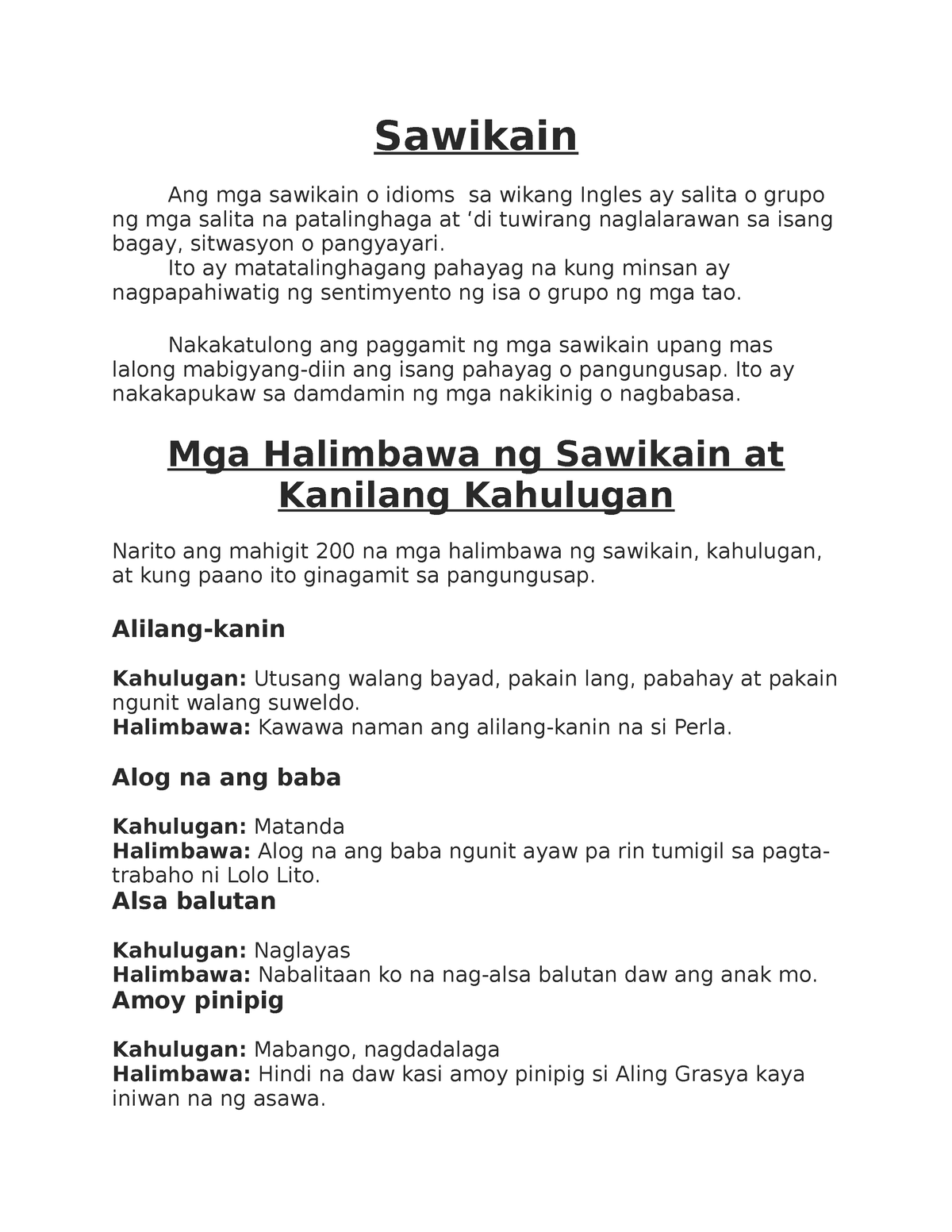 Sawikain Idioms Sawikain Ang Mga Sawikain O Idioms Sa Wikang Ingles