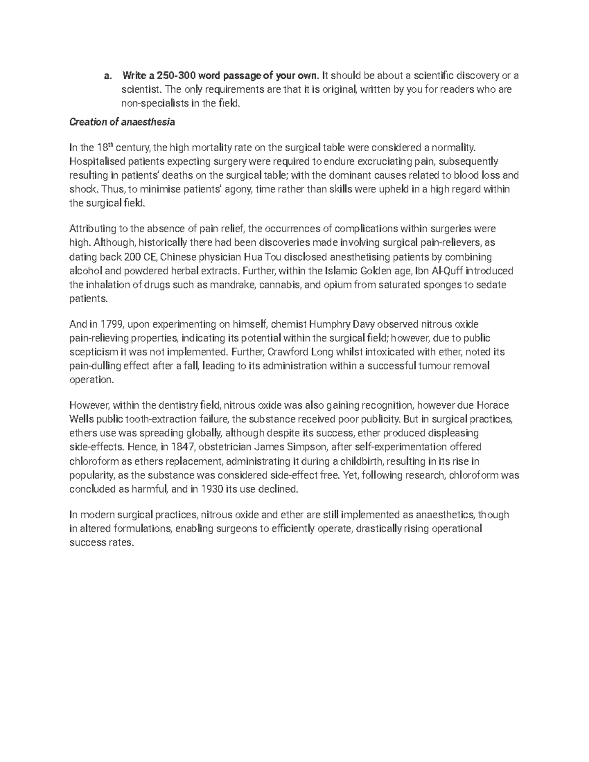 SCIF1131- writing task - a. Write a 250-300 word passage of your own ...