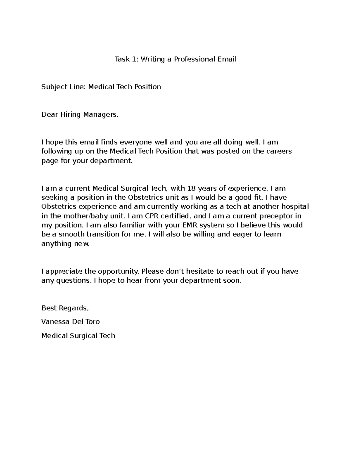 D270 Task 1 - TASK 1 - Task 1: Writing a Professional Email Subject ...