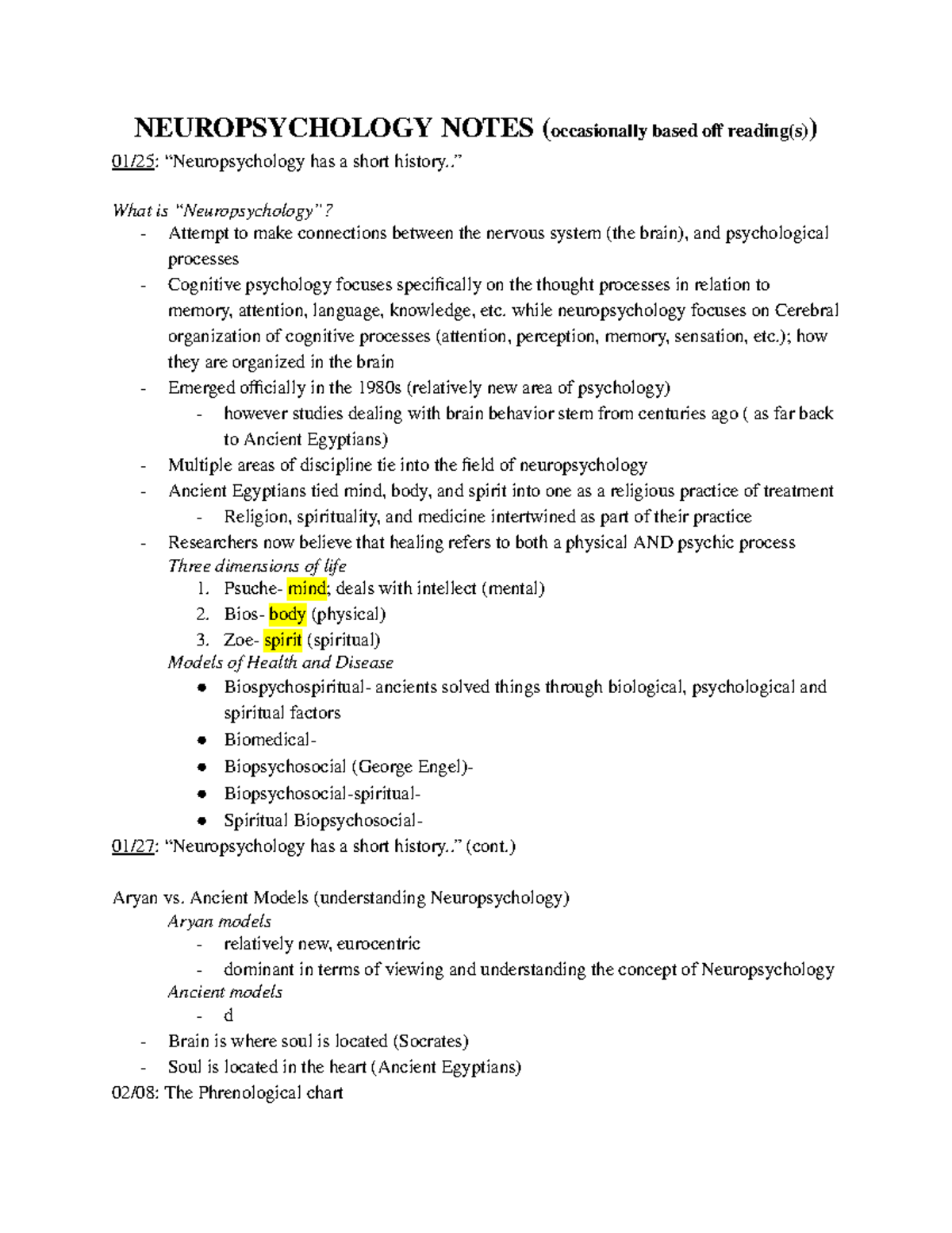 Neuropsychology Notes - NEUROPSYCHOLOGY NOTES (occasionally based off ...