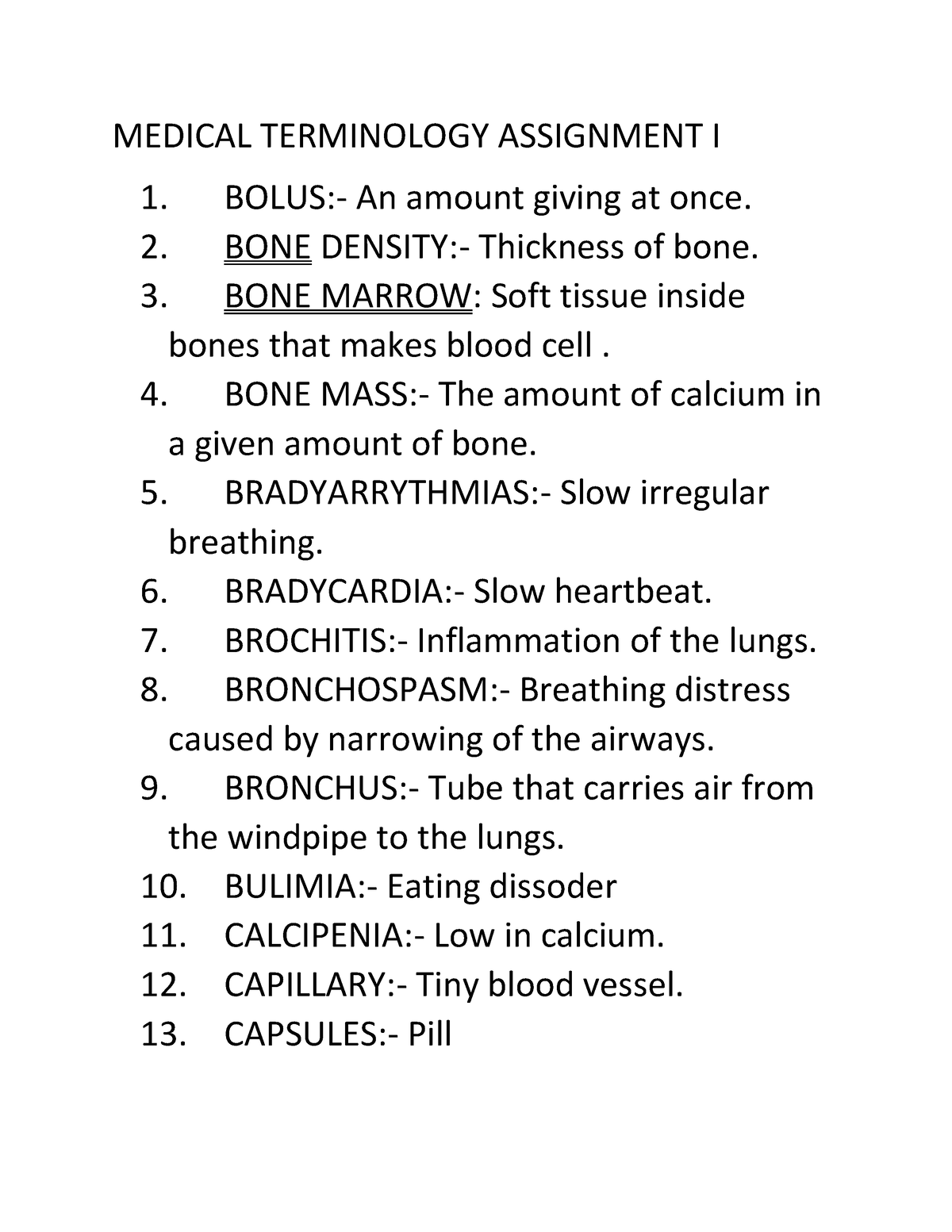 medical terminology assignment