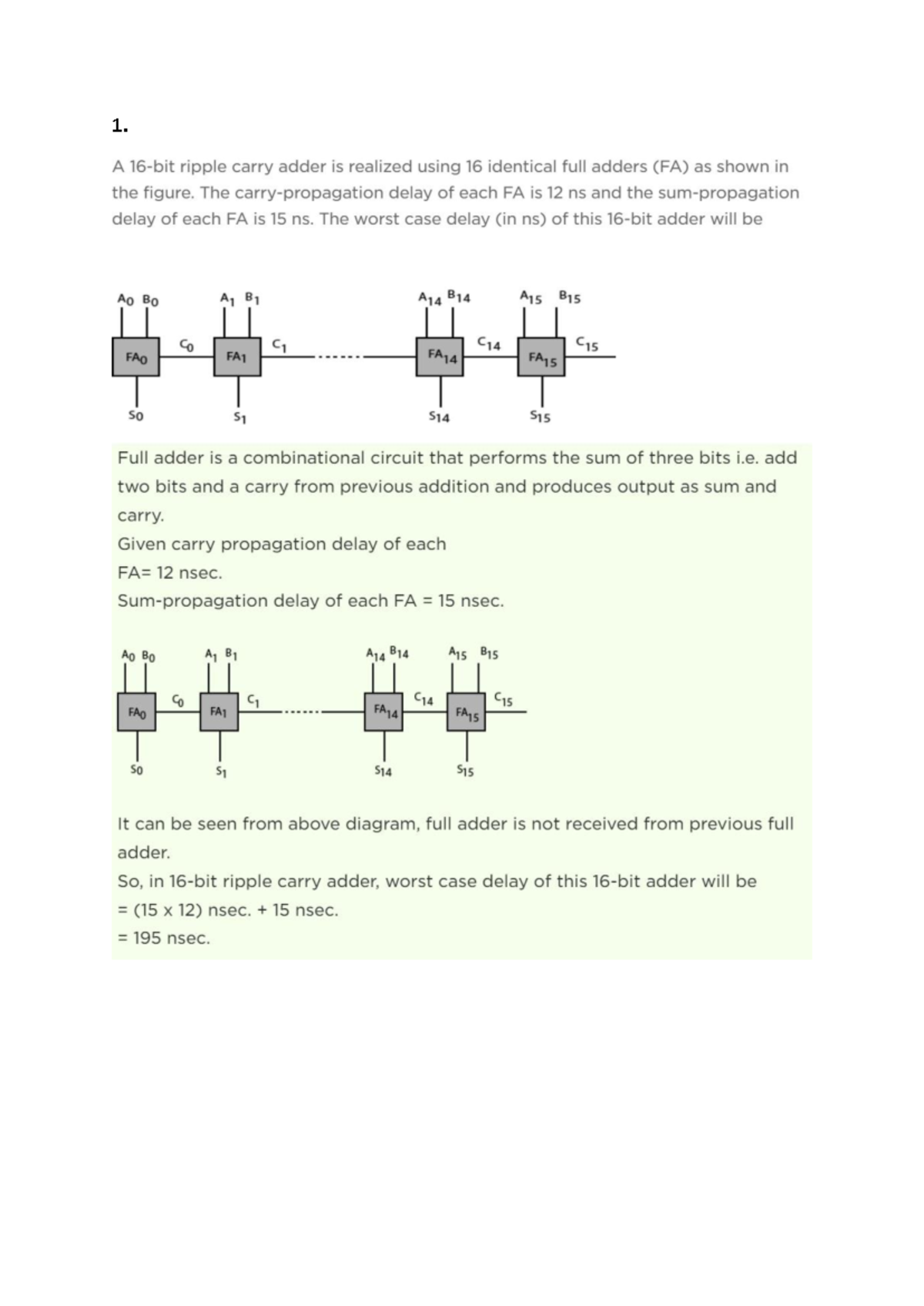 Delay in RCA - 1. A ripple carry adder is realized using 16 identical ...