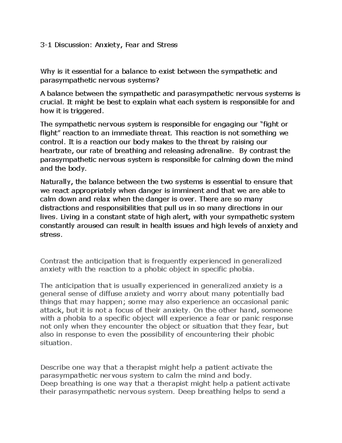 Week 3 Discussion 1-18-2022 - 3-1 Discussion: Anxiety, Fear And Stress ...