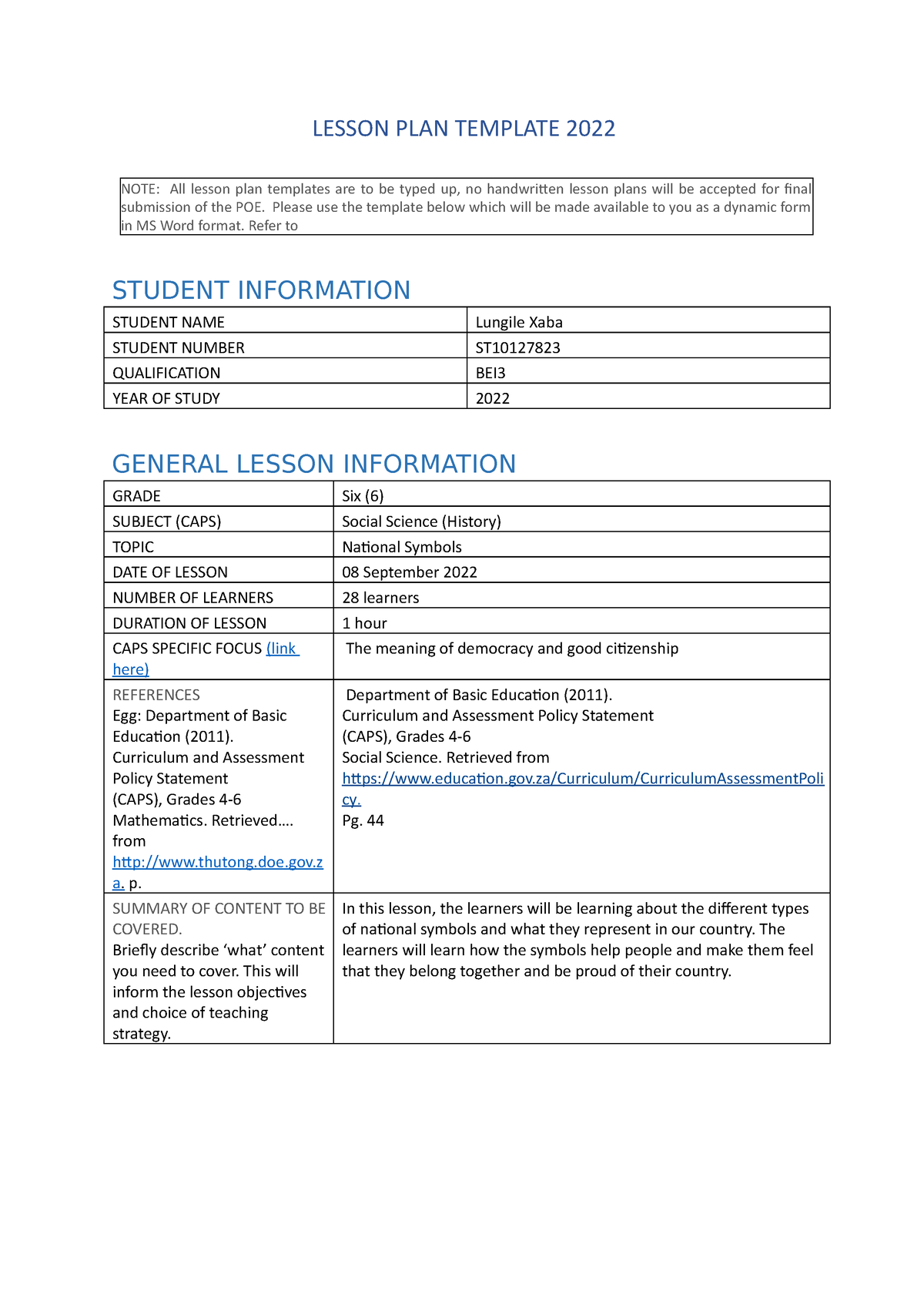 Lesson plan Social Science 2022 - LESSON PLAN TEMPLATE 2022 NOTE: All ...