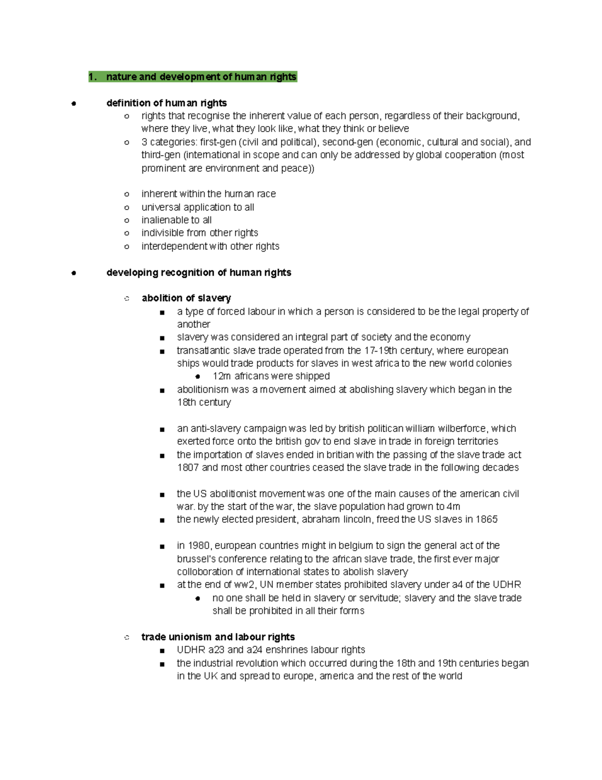 Human Rights full syllabus notes - nature and development of human ...