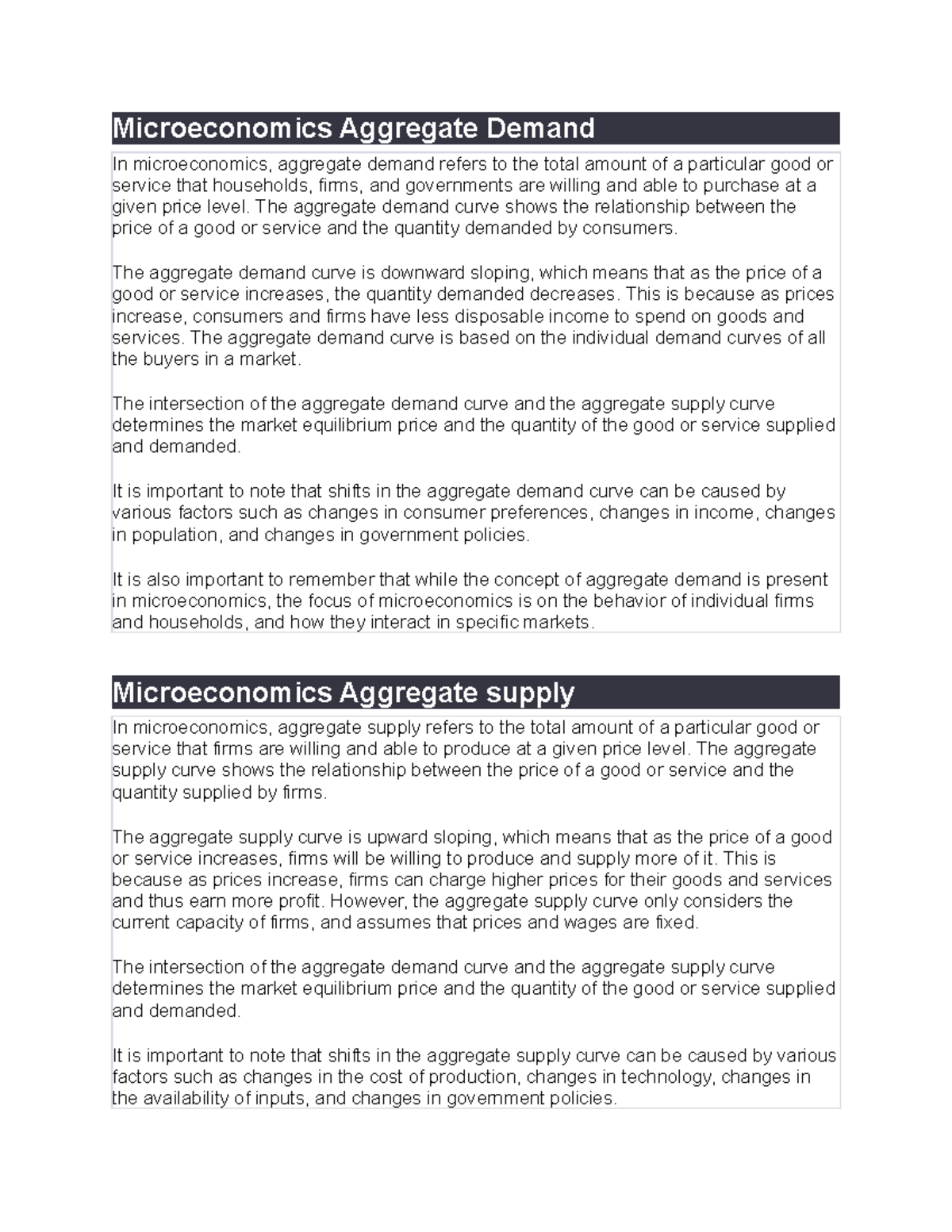 Microeconomics Aggregate Demand and Supply - Microeconomics Aggregate ...