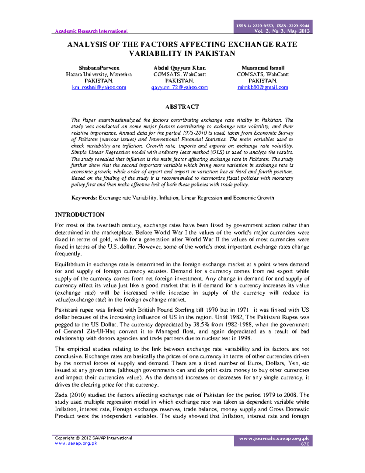 Analysis OF THE Factors Affecting Exchan - Academic Research ...