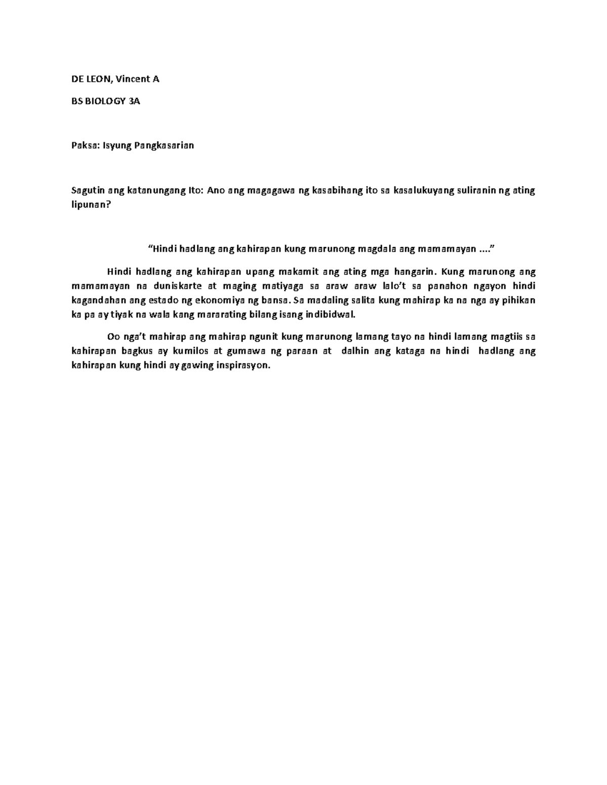 Isyung Pangkasarian - These materials are activities. - DE LEON ...