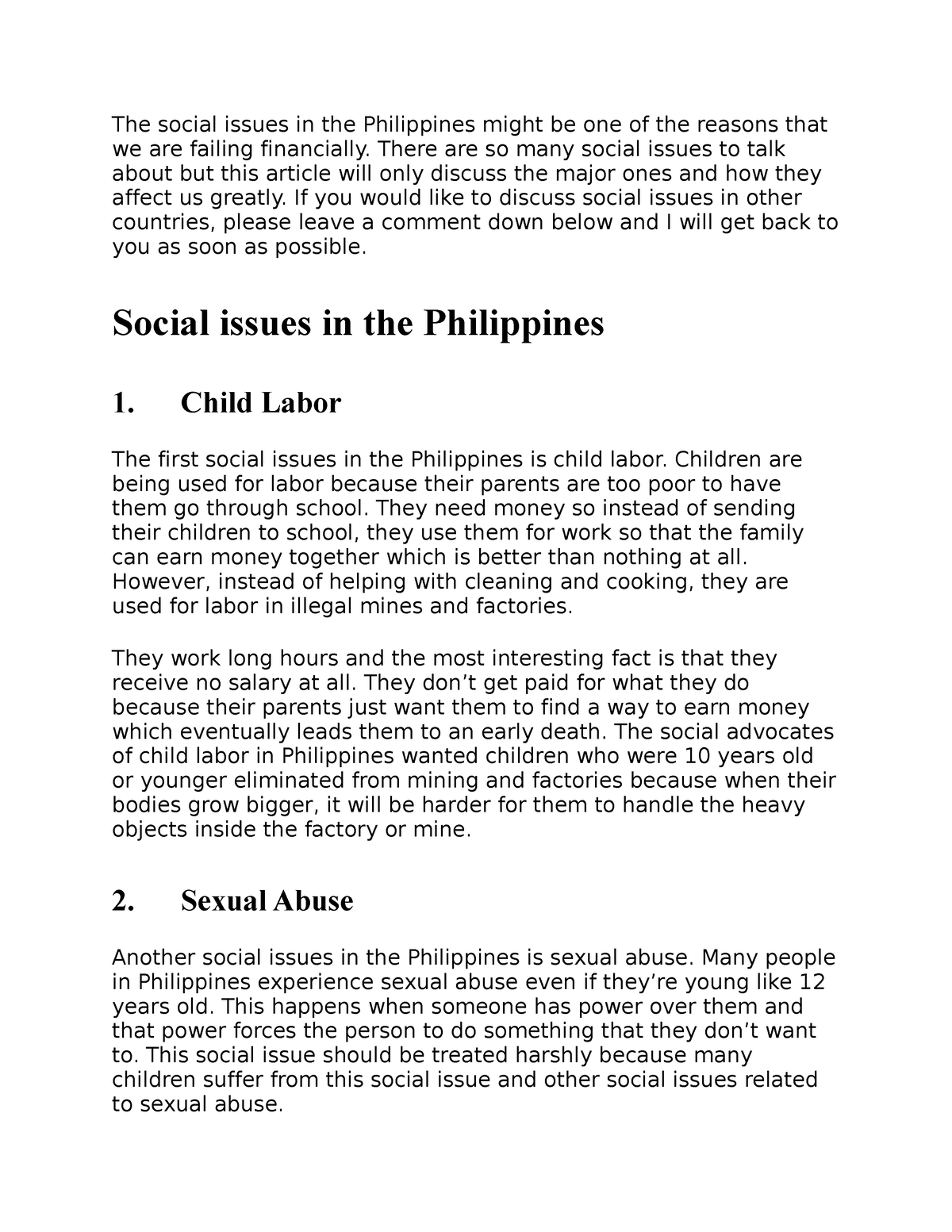 essay about social issues in the philippines